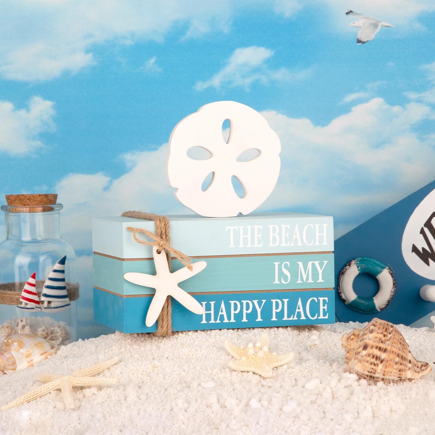 Summer Tiered Tray & Wooden Ocean Book / Blue