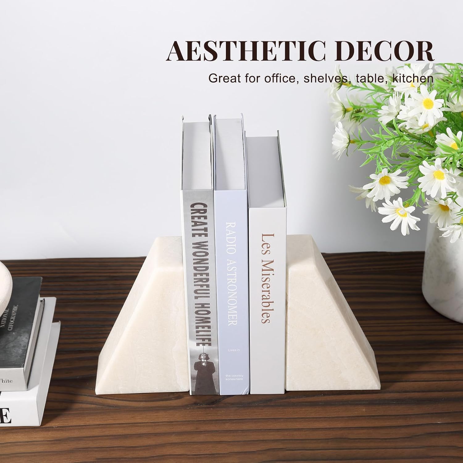 Marble Bookends / Large Bookends for Heavy Books / Trapezoid-navona