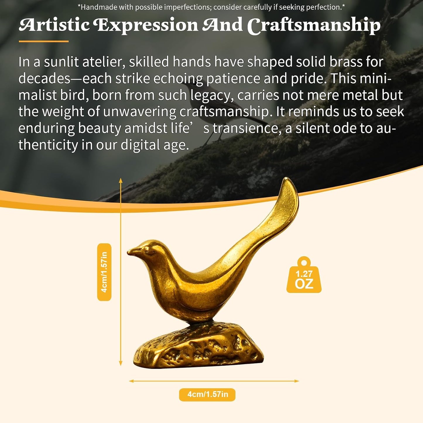 100% Pure Brass Handmade Figurine / Simple Bird
