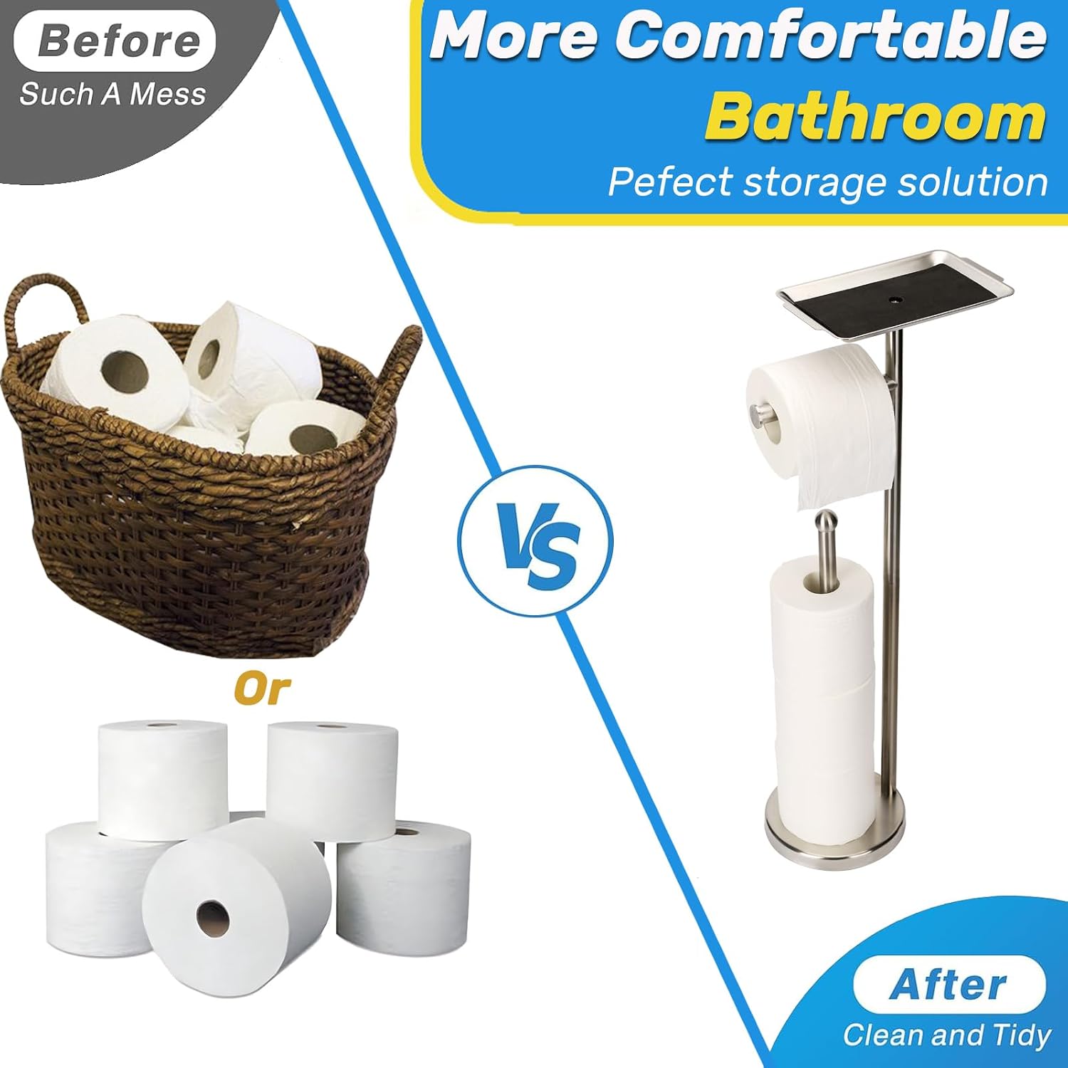 Exilon Toilet Paper Holder Stand for Bathroom Floor Freestanding Toilet Roll Dispenser Storages 4 Reserve Rolls, with