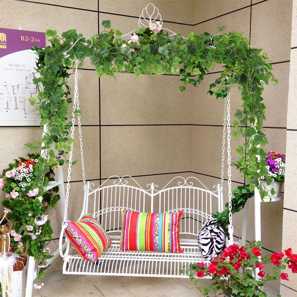 Artificial Vines Ivy Garland Fake Hanging Vine Plants Faux Green / Emerald Green / 6 Inch / Set of 2