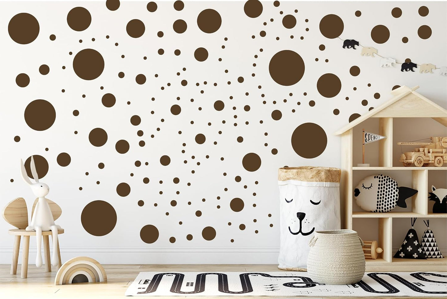 500+ Assorted Polka Dot Circle Wall Stickers for Kids Bedroom Living Room / Brown