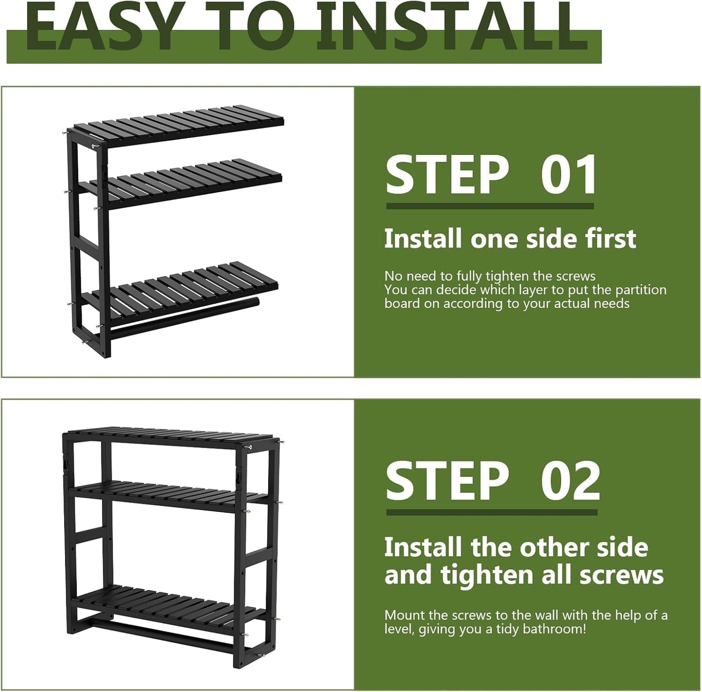 Galood Over The Toilet Storage Bathroom Shelves Wall Mounted Black Sets | 3 Tier Space Saver Corner Shelf Organizer