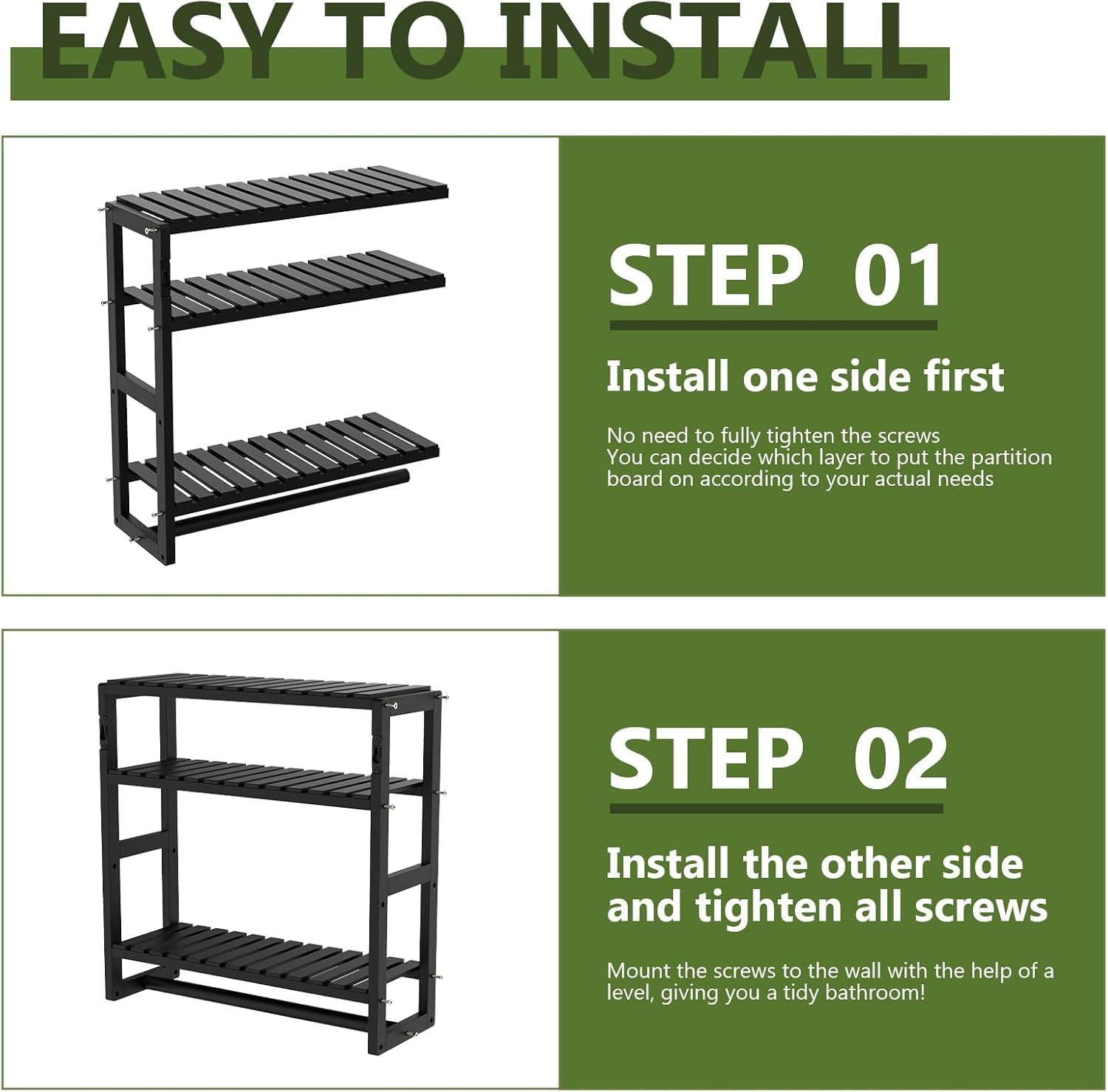 Galood Over The Toilet Storage Bathroom Shelves Wall Mounted Black Sets | 3 Tier Space Saver Corner Shelf Organizer