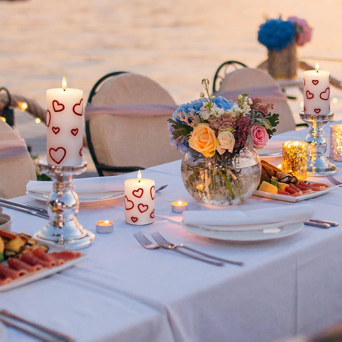 Valentines Day Heart Candles, Flameless Pillar Candles with Remote