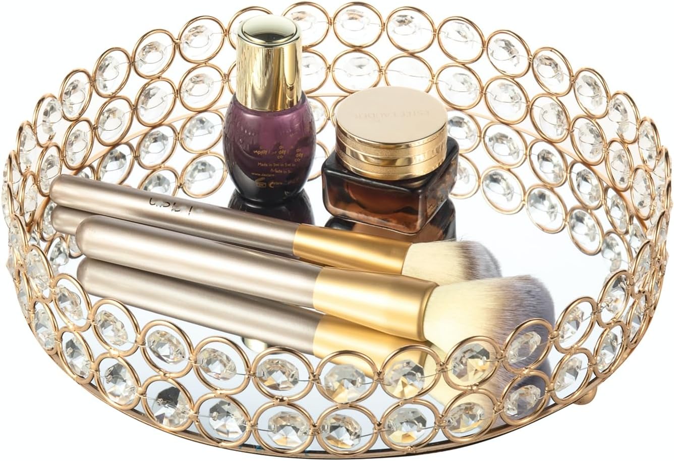 Crystal Perfume Tray Makeup Cosmetic Vanity Organizer Jewelry Trinket Display Storage / Gold