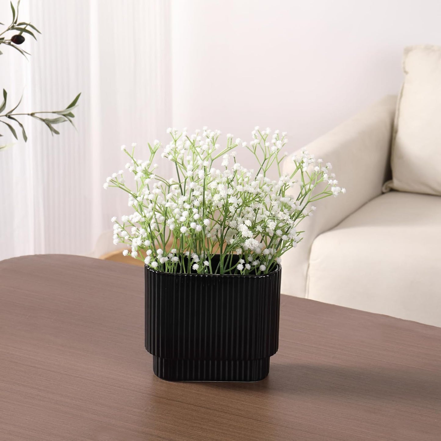 Ceramic Vase for Flowers / Black / Medium Rectangle