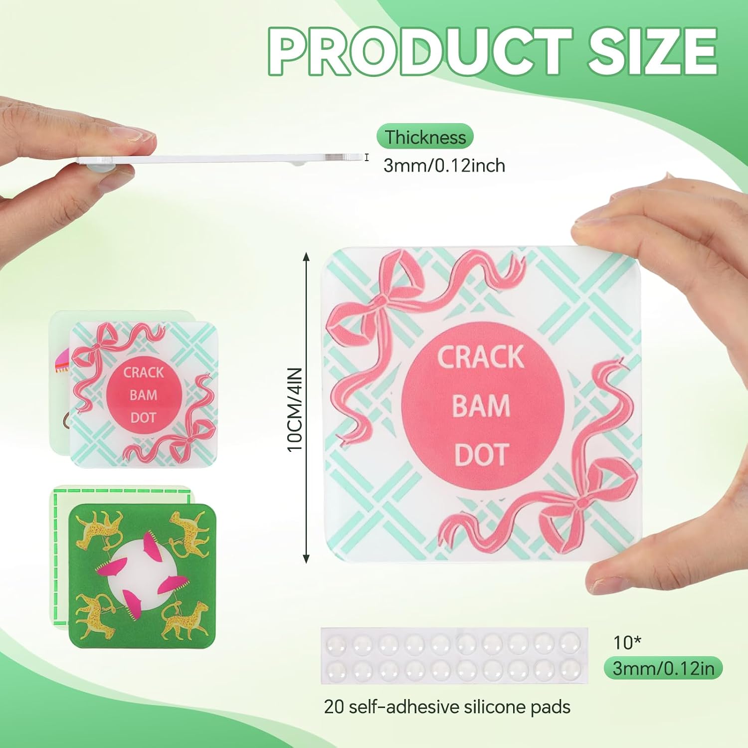 Self-Adhesive Silicone Pads '' Mahjong Discard Tile Coaster / 3.94 x 3.94 / Set of 4