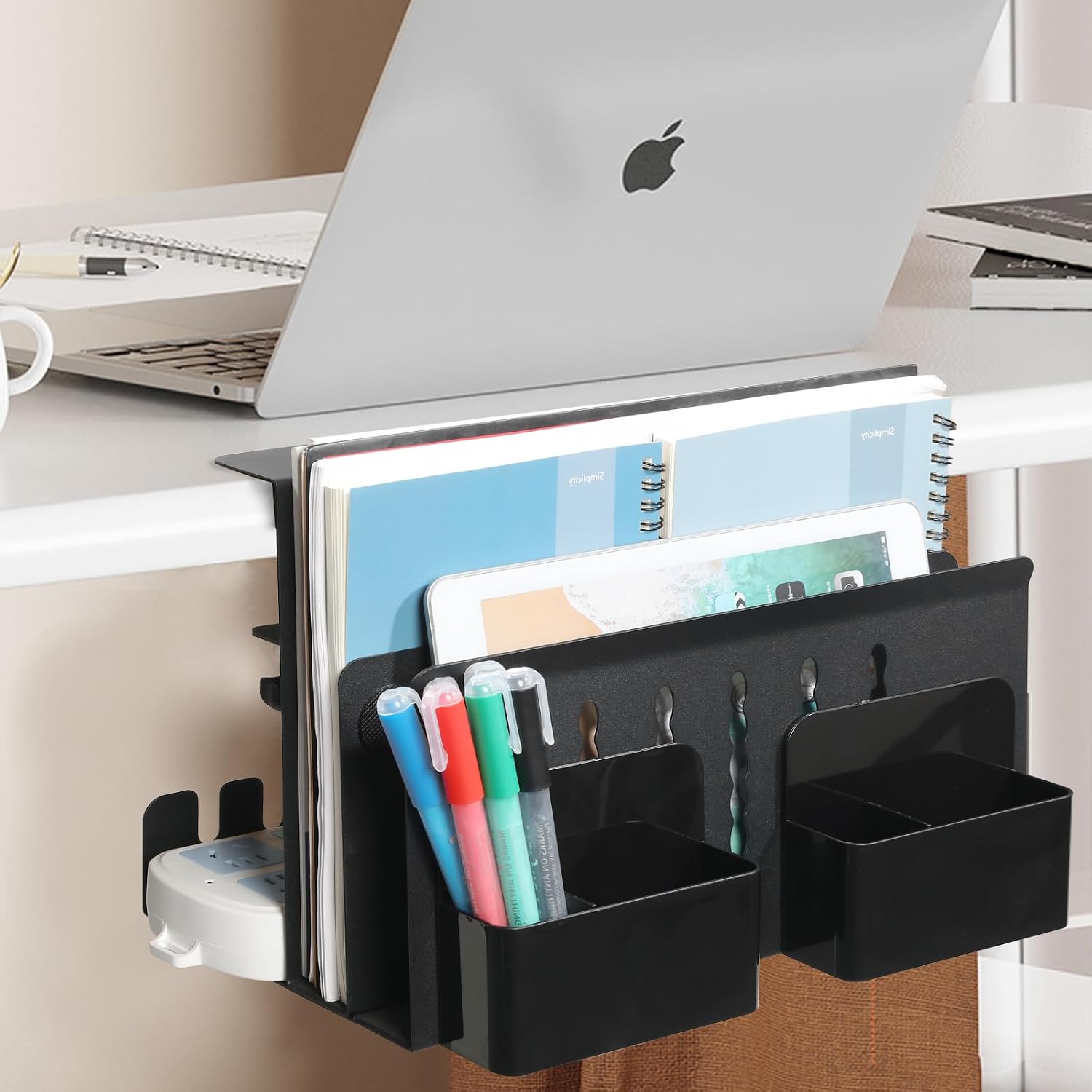 MAXECHO Desk Side Storage, Under Desk Laptop Mount, Table Side Hanging File Organizer, No Drill Clamp On Cable