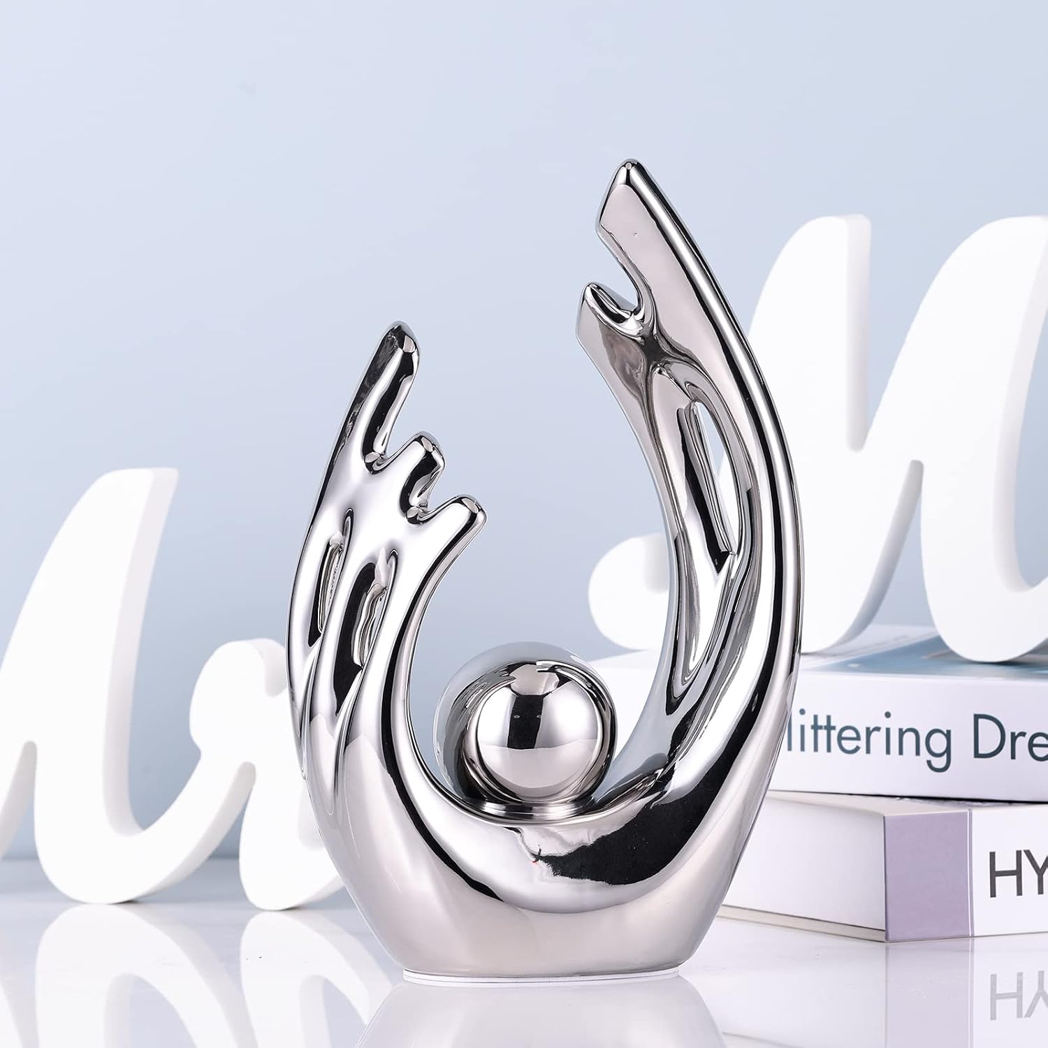 Abstract Ceramic Statue / Silver / Small