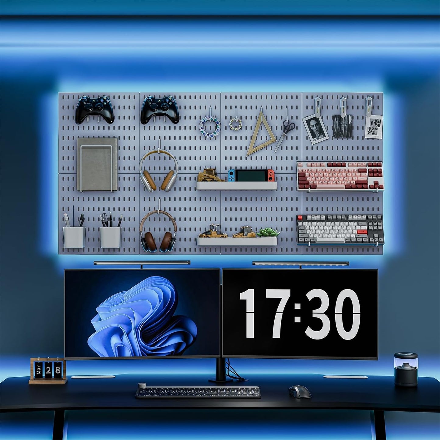MULSAME Pegboard Combination Kit, 25.2" x 25.2" Wall Mounted Storage Set with 4 Pegboards & 20 Accessories Hanging, Peg