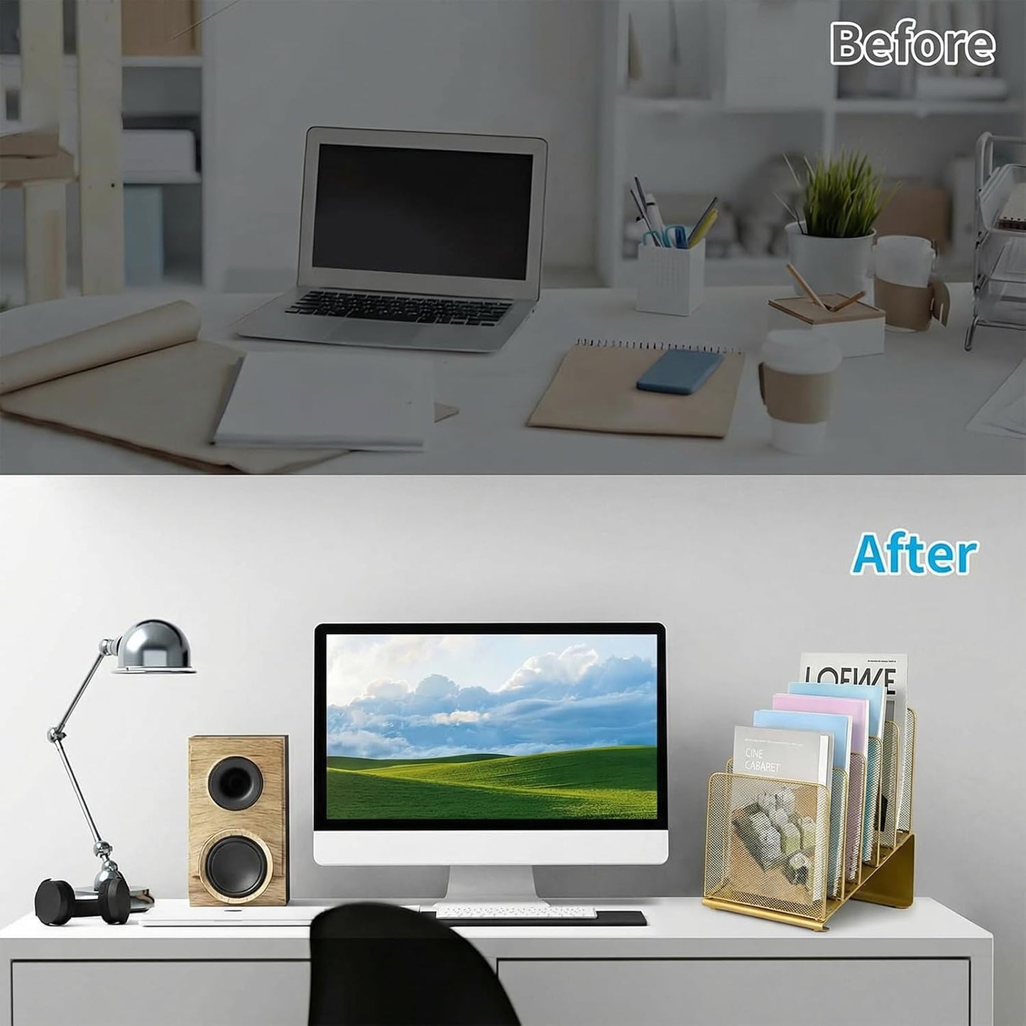LEKETREE File Organizer for Desk, File Folder Organizer with 5-Section Vertical Rack, Suitable for Home Office Document