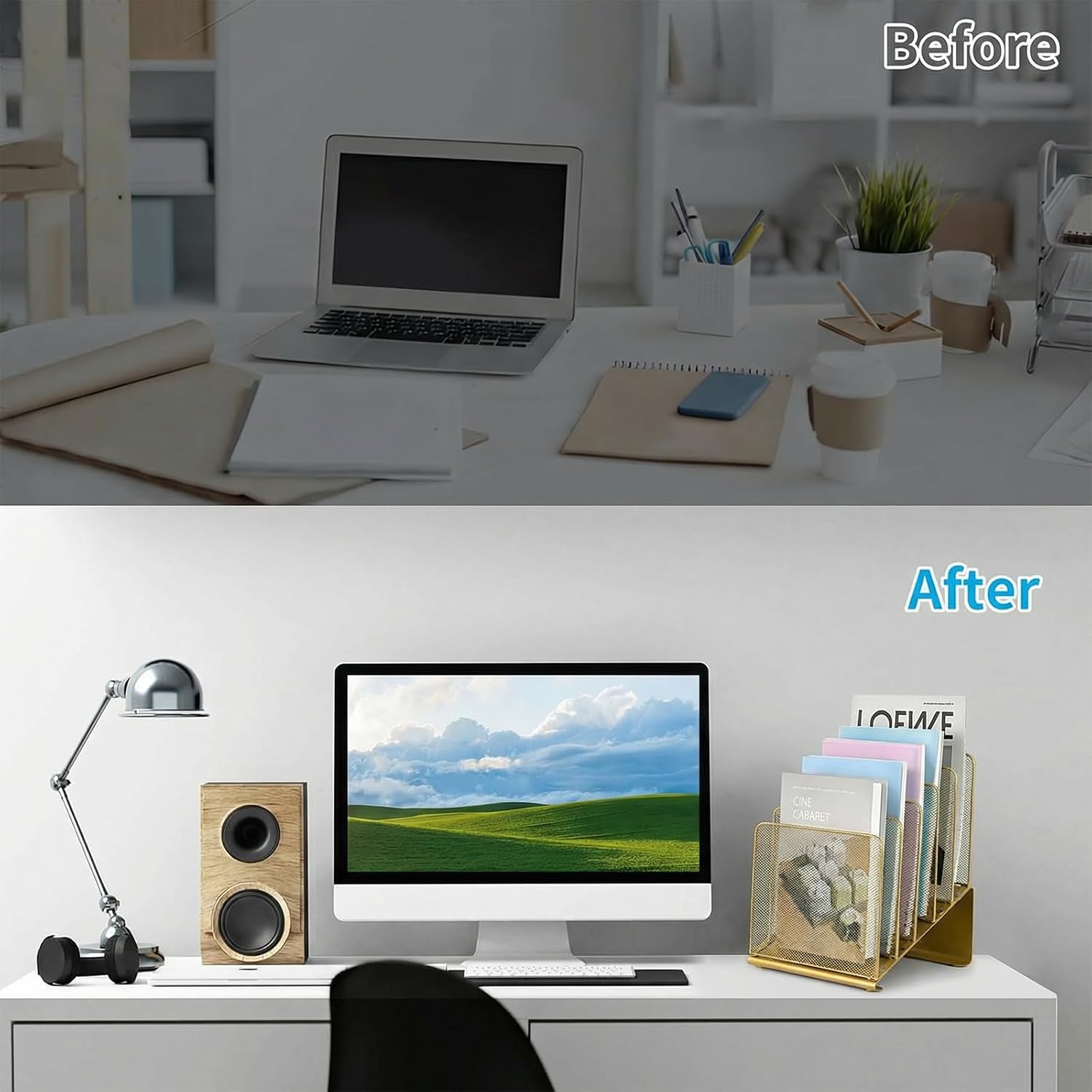LEKETREE File Organizer for Desk, File Folder Organizer with 5-Section Vertical Rack, Suitable for Home Office Document