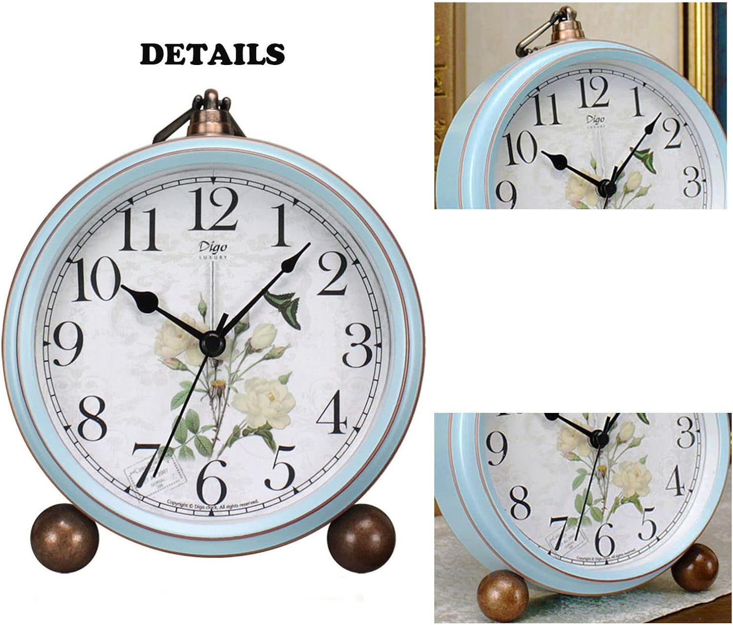 Maxspace 5.2in Desk Clock, Retro Silent Analog Clock Non-Ticking & Battery Operated with Quartz Movement,Clock Decor