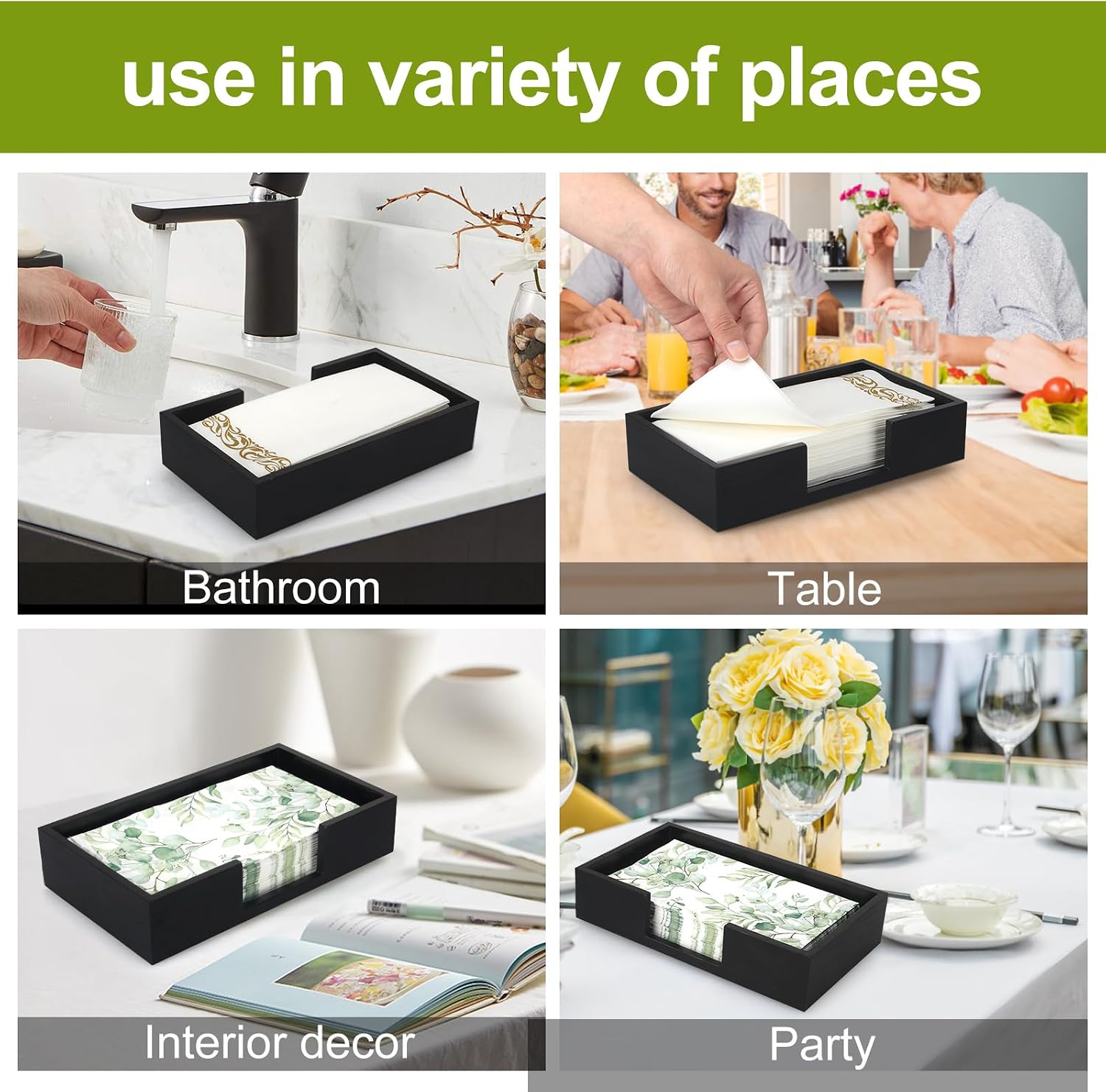 Black Wooden Napkin Holder Guest Towels Holder Flat Bathroom Napkins Holder Disposable / Black Wood