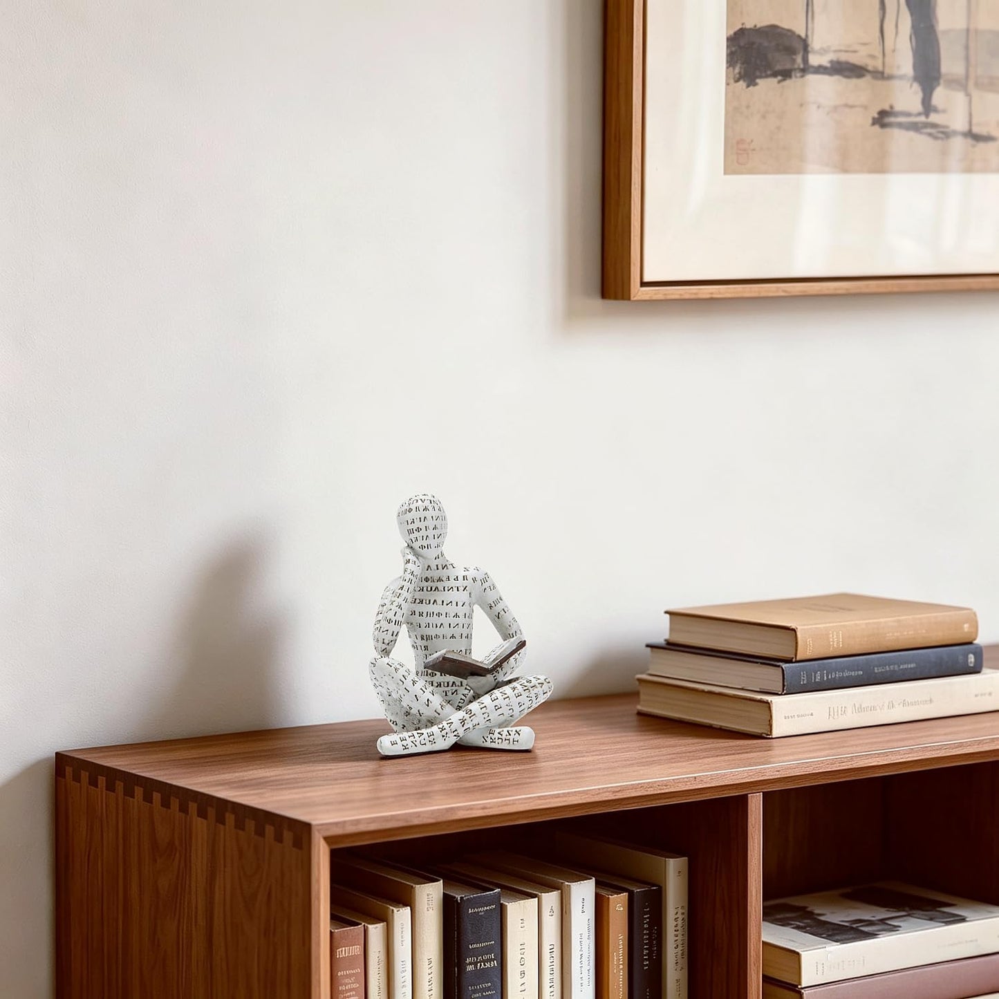 Abstract Art Pulp Reading Thinker Statue / White Single