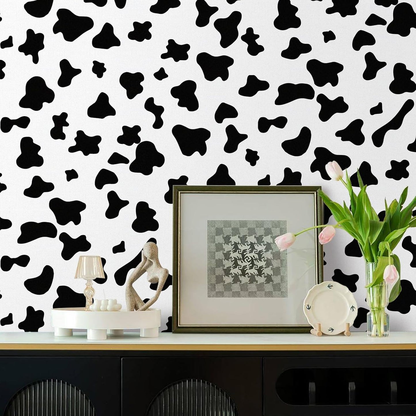 Black and White Spots Contact Paper Printed Peel and Stick / Black/white Cow / Cow / 17.3 x 480