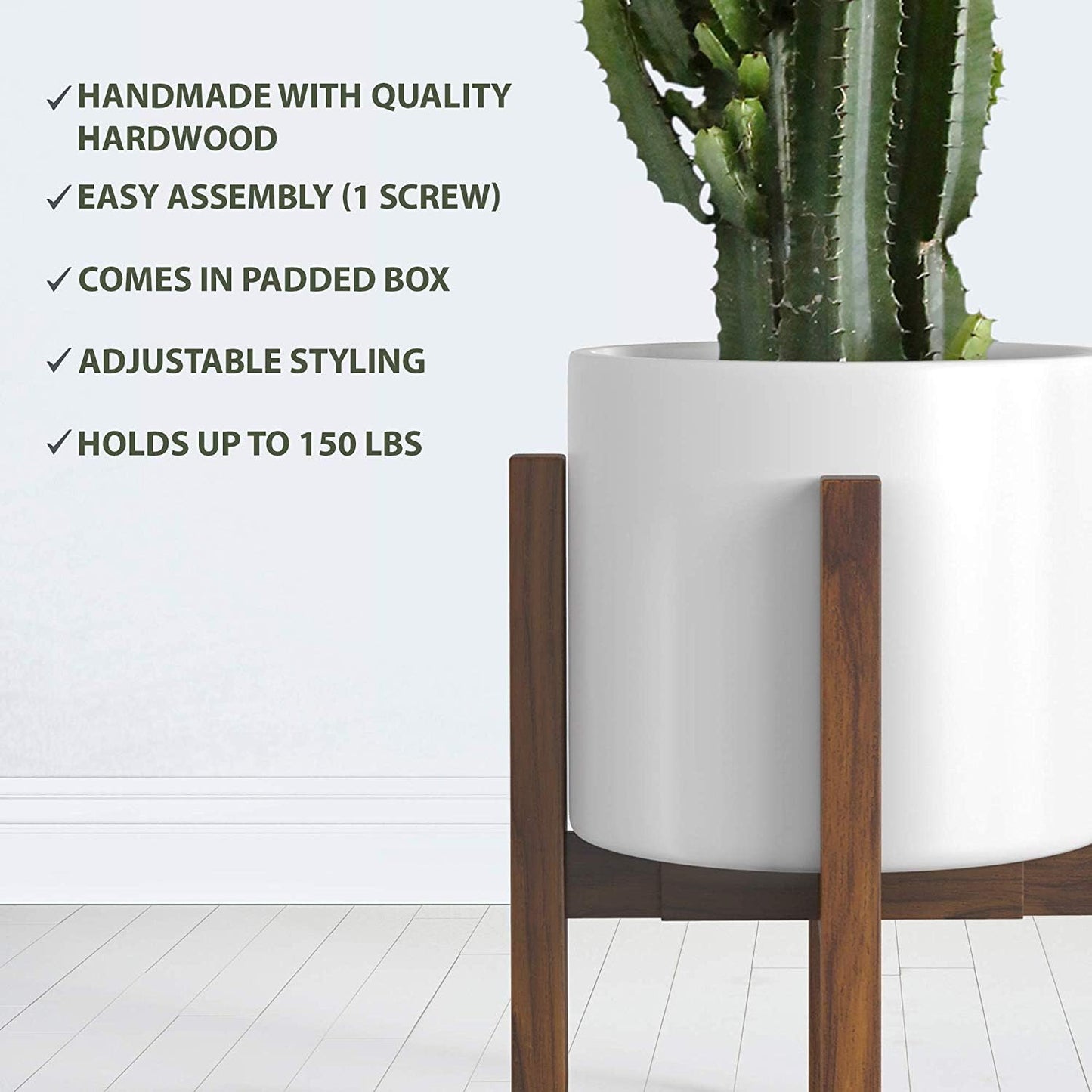 Sophia Mills Mid Century Plant Stand - Solid Wood Item Stand Handmade with Acacia - Fits Medium & Large Pots Sizes 8 to