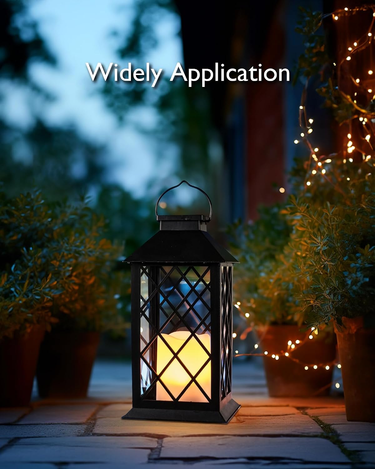 Homemory 2 Pack 13'' Black Solar Lanterns, Flickering Flame Hanging Lights | Realistic Flickering Flame Creates Cozy