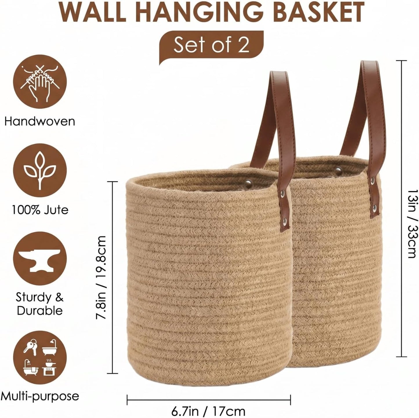 Jute Woven Storage Basket / Natural / 7.8 x 6.7 / Set of 2