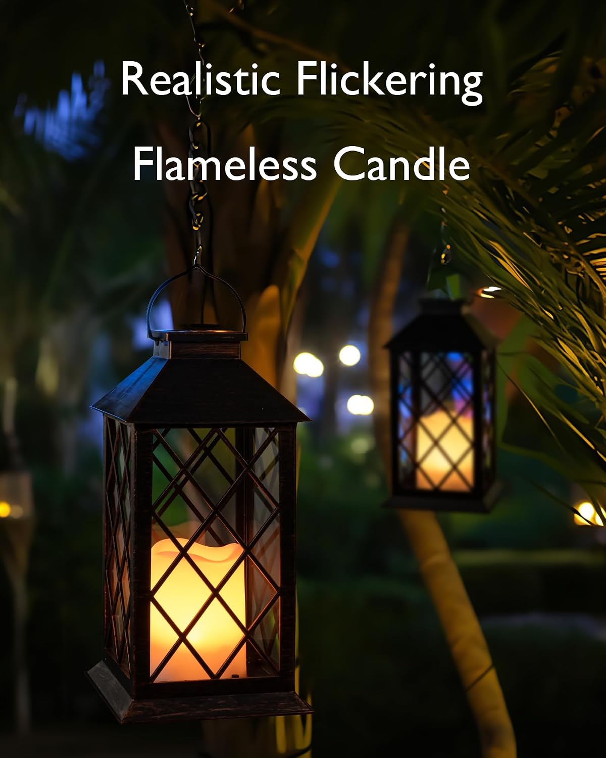 Homemory 2 Pack 13'' Bronze Solar Lanterns, Flickering Flame Hanging Lights | Realistic Flickering Flame Creates Cozy