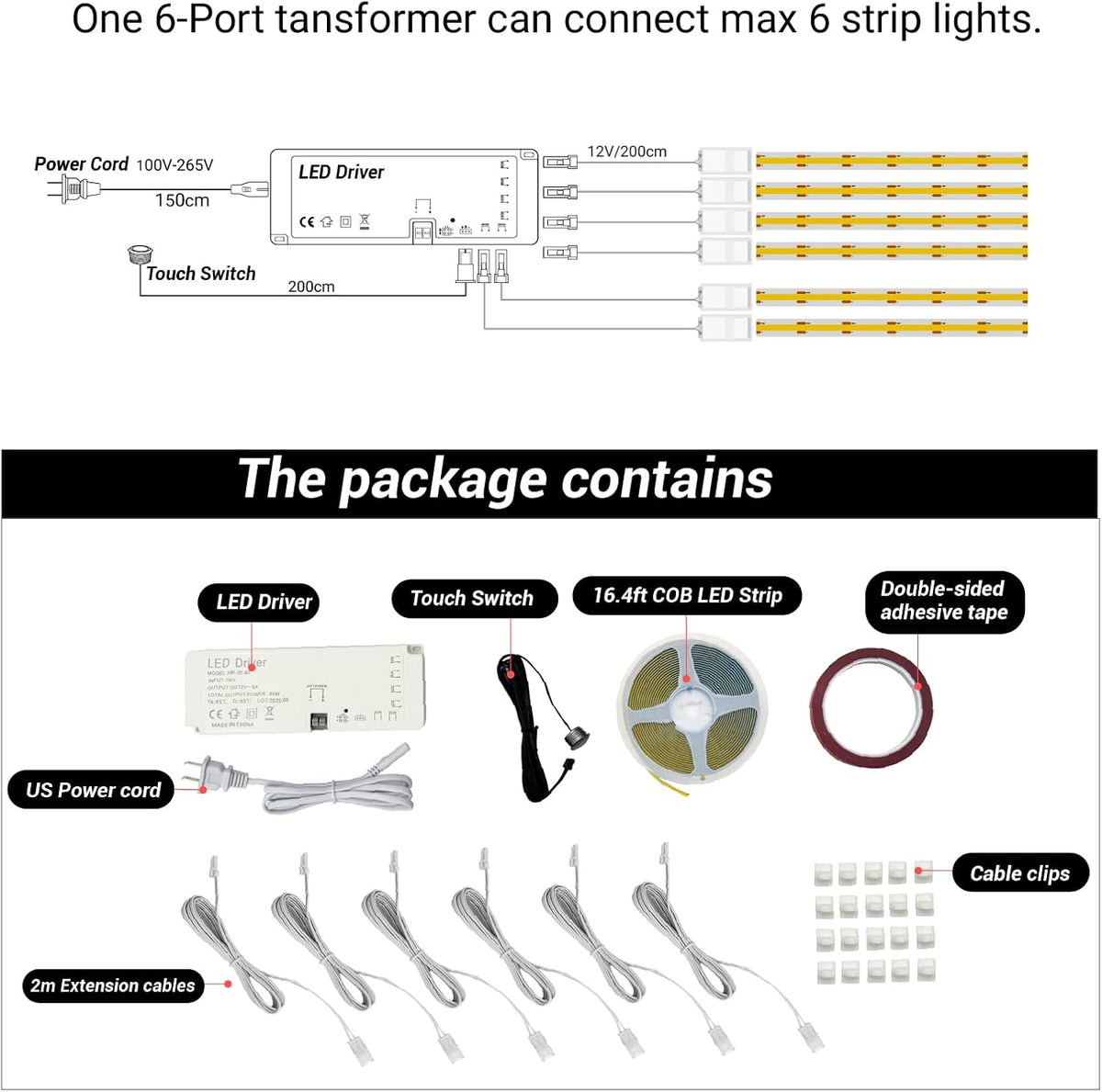 HAMRVL LED Shelf Lights,16.4ft 12V COB LED Strip Lights for Kitchen Cabinet | 4000K Natural White Plug-in DIY