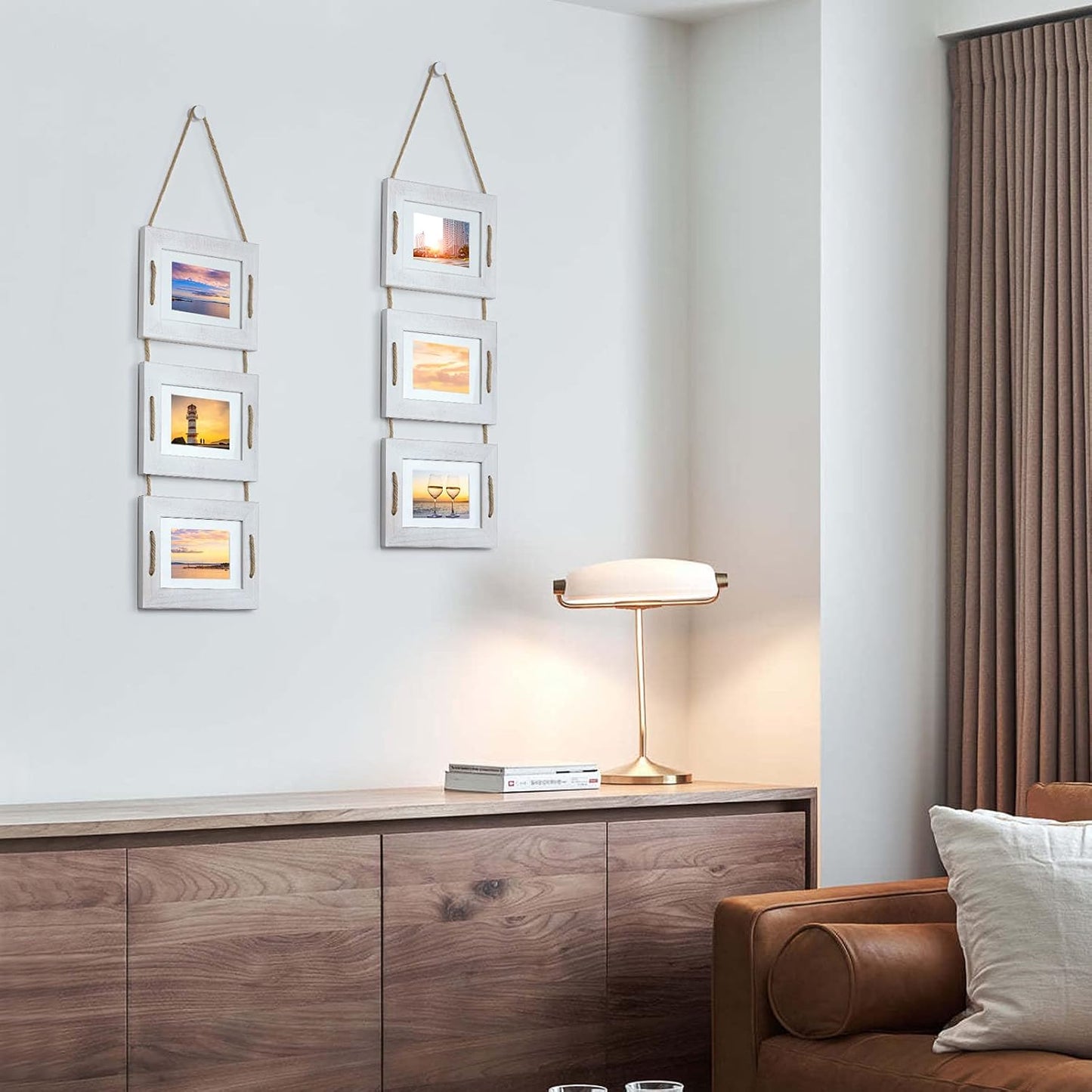 DLQuarts 5x7 Hanging Picture Frames Collage Wall Decor, 3-Frame Set, 3.5x5 with Mat or 5x7 Without Mat, Rustic Solid
