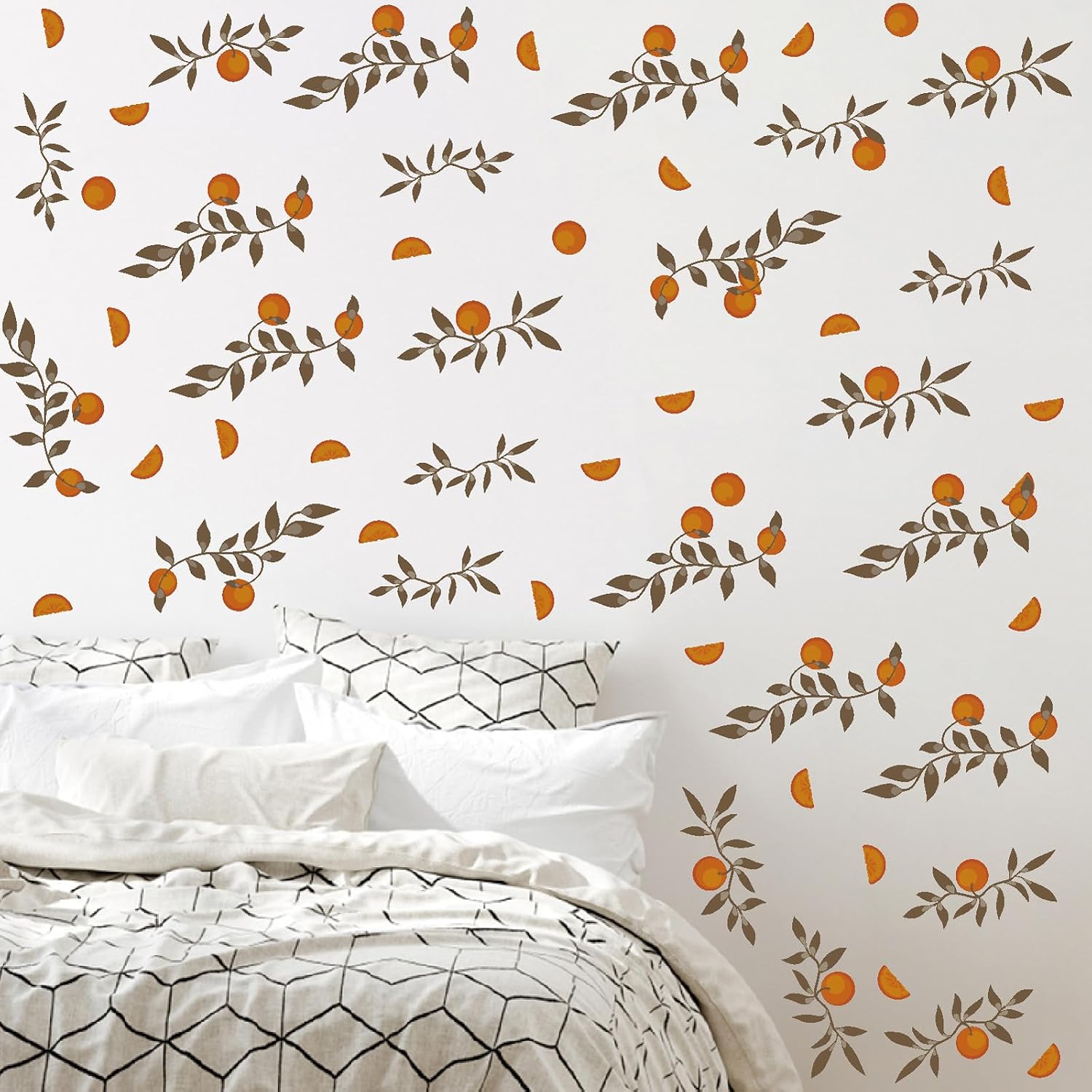 Wall Decals Boho Fruit Leaf Wall Stickers Small Tree Leaf Sticker Vintage Green Leaves / Orange Leaf