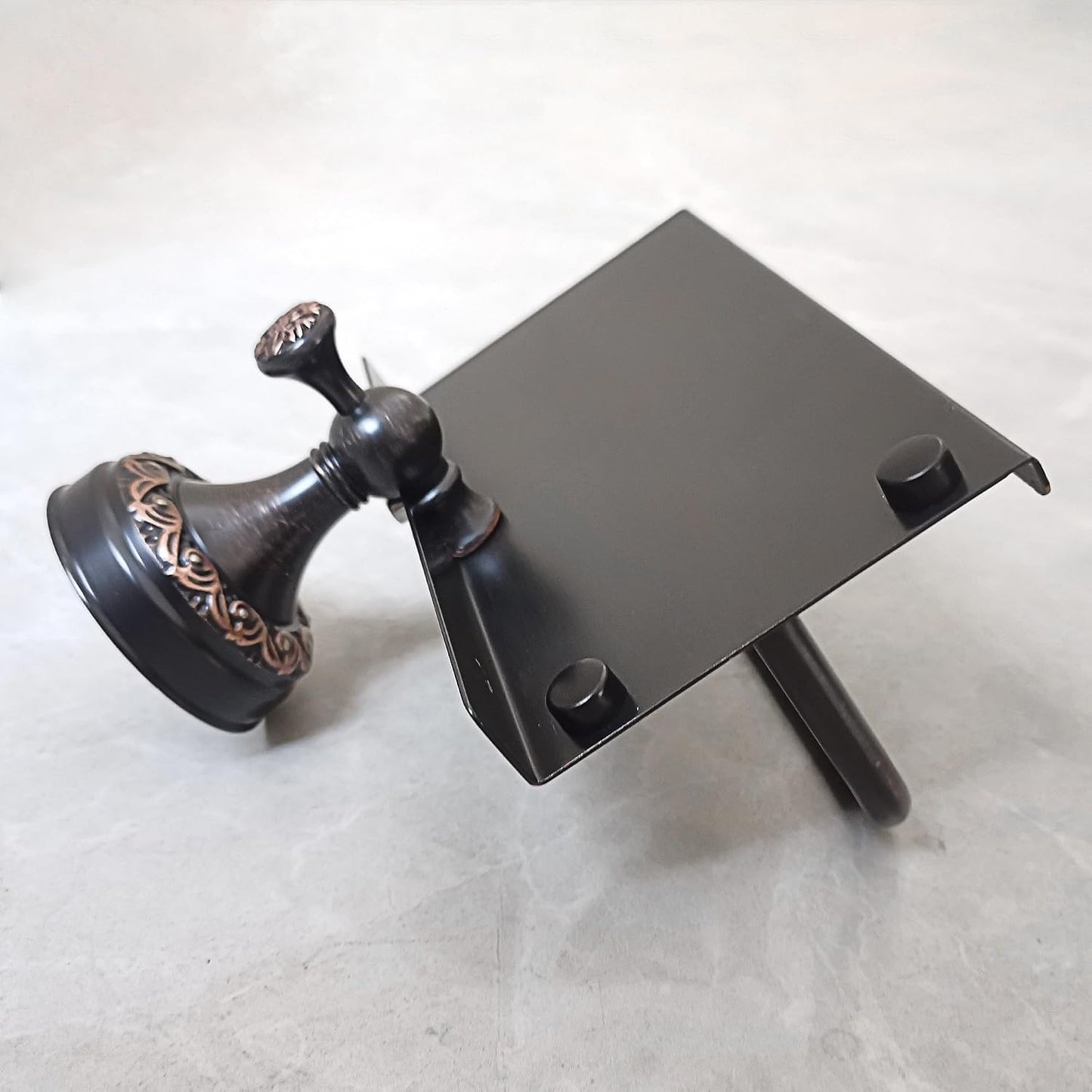 Oil Rubble Bronze Brass Bath Toilet Paper Holder with Phone Shelf, Wall Mounted Black Bathroom Hardware Accessories