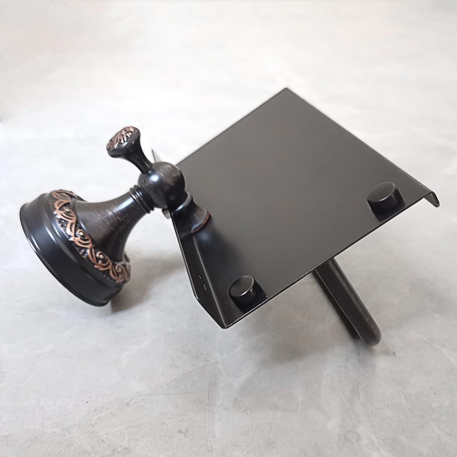 Oil Rubble Bronze Brass Bath Toilet Paper Holder with Phone Shelf, Wall Mounted Black Bathroom Hardware Accessories