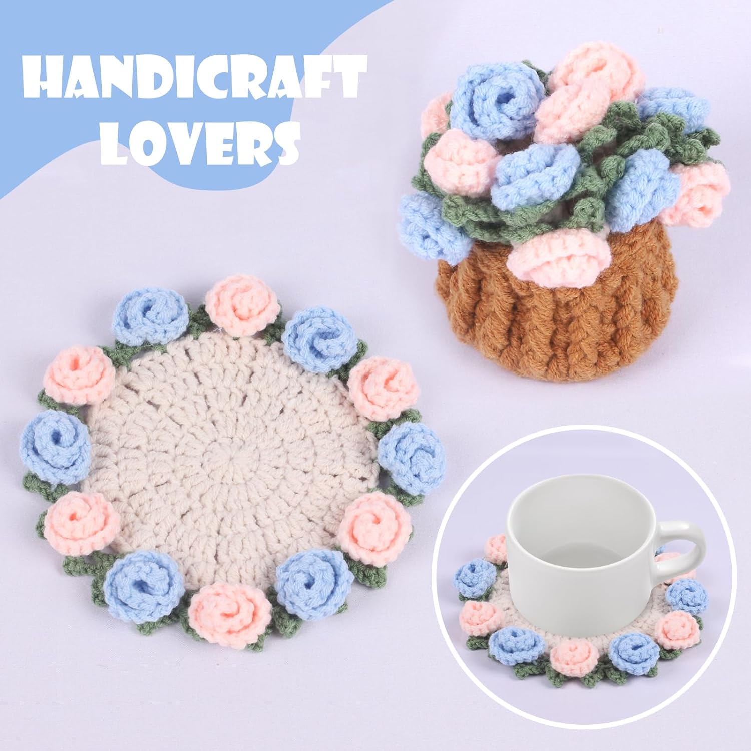 Mini Basket -Boho Floral Coasters / Blue
