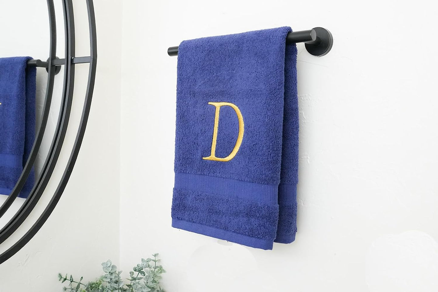 Navy with Gold Monogrammed Hand Towels for Bathroom - Set of 2 Letter D | Luxury Hotel Quality Initial Towels For