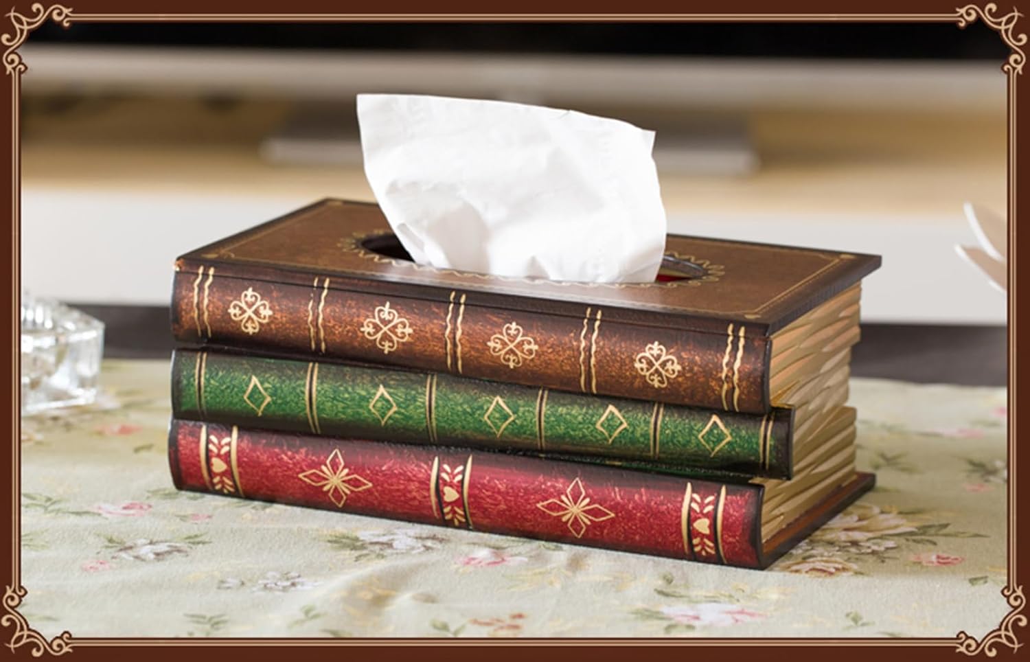 Elegant Wooden Antique Book Tissue Holder Dispenser/Novelty Napkin Holder / 10.75 x 6.5 x 4