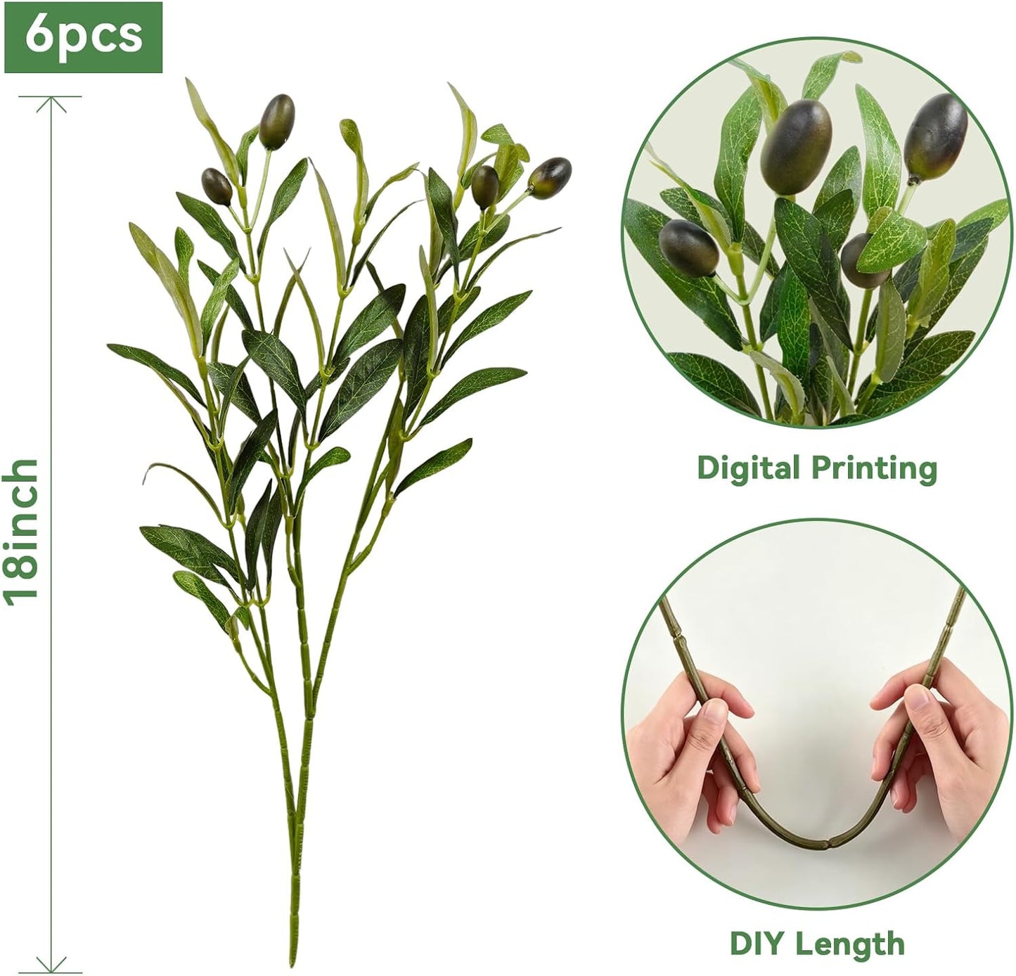 Faux Olive Branches / 18 Inch / Set of 6