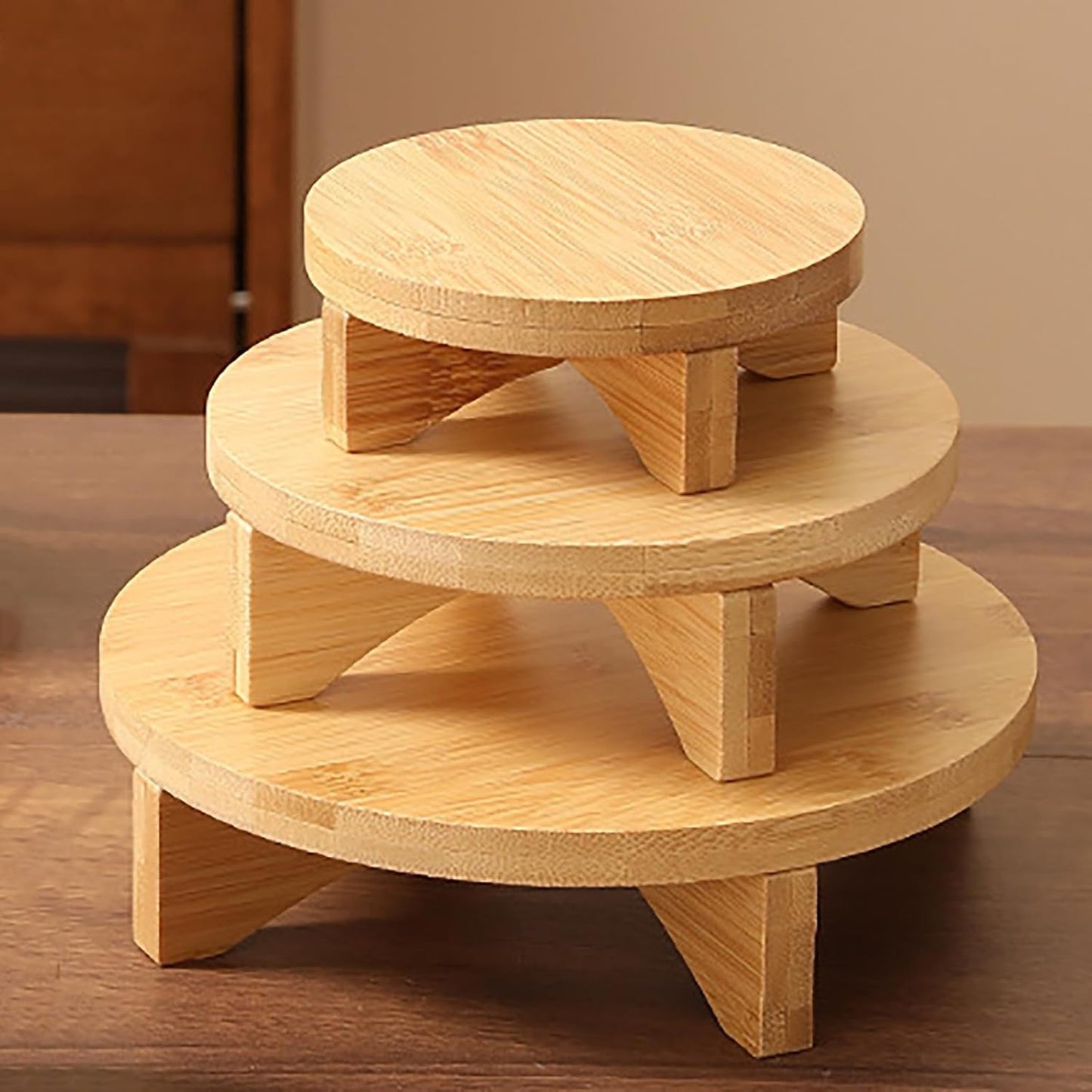 Short Round Wooden Plant Stand Indoor Desktop Flower Pedestal Stand Wood Decor Risers / 6 Inch