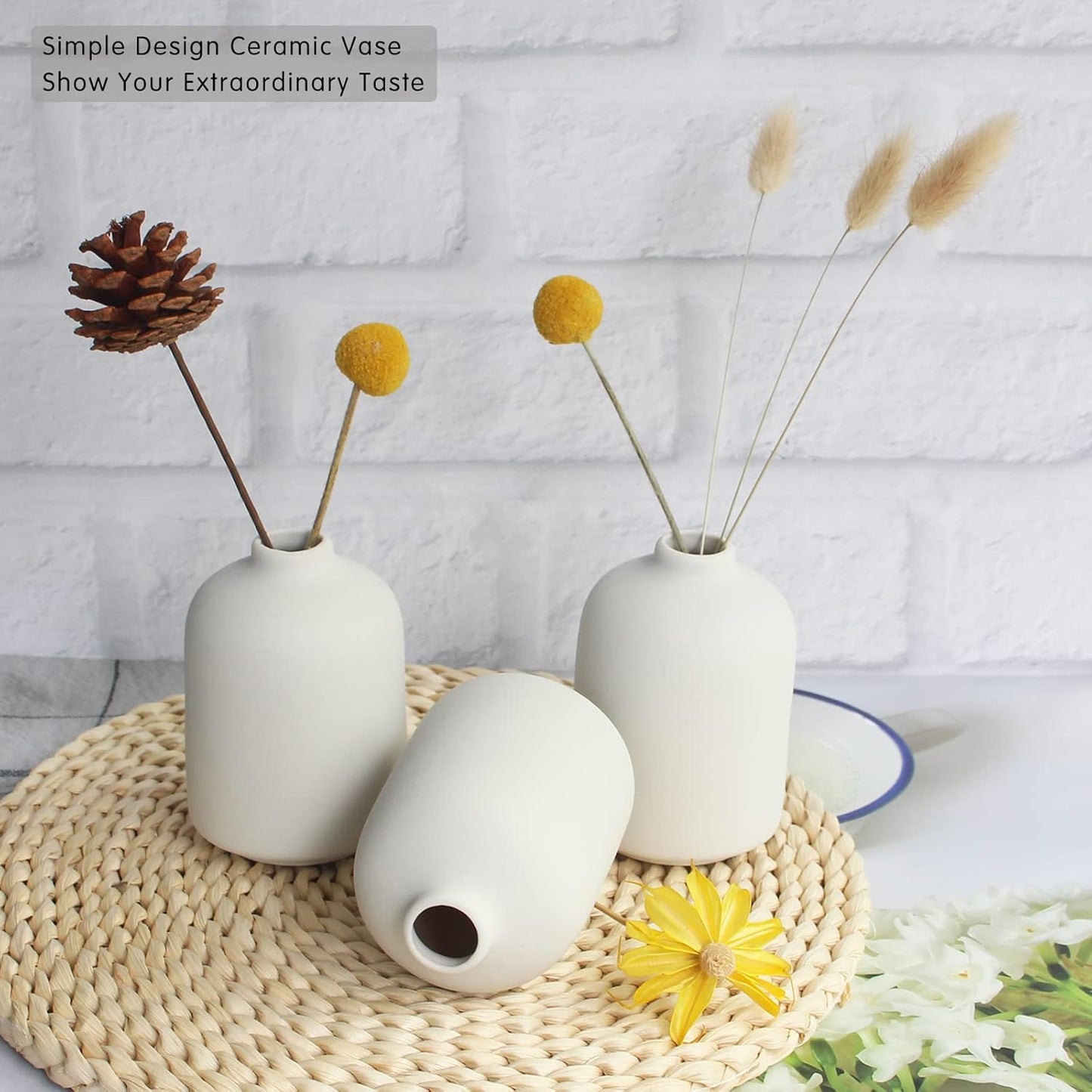 Boho Vase / Ceramic Vases for Pampas Grass / Small / White-b / Set of 6
