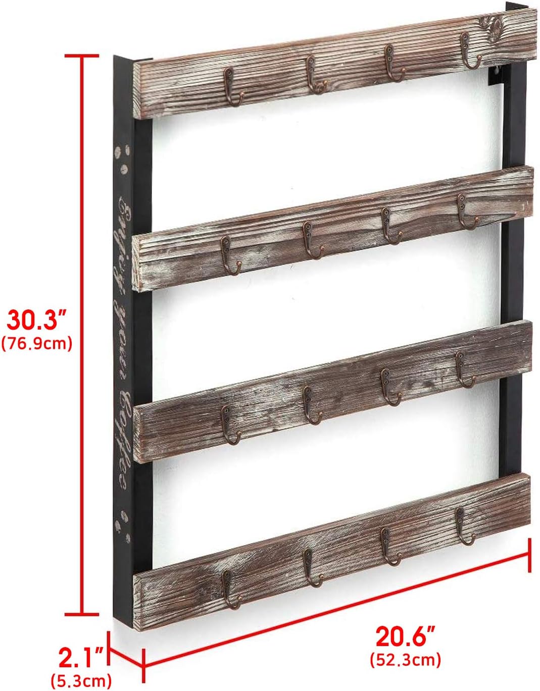 J JACKCUBE DESIGN Coffee Mug Holder Wall Mounted Rustic Wood Cup Organizer with 16-Hooks Hanging Rack for Home, Kitchen