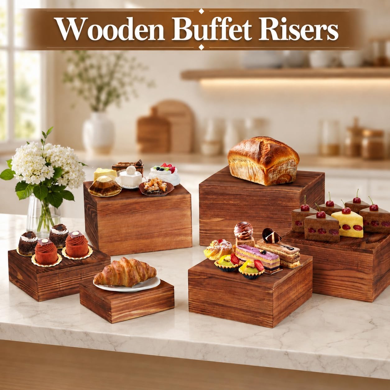 Wooden Buffet Risers and Stands / Set of 6