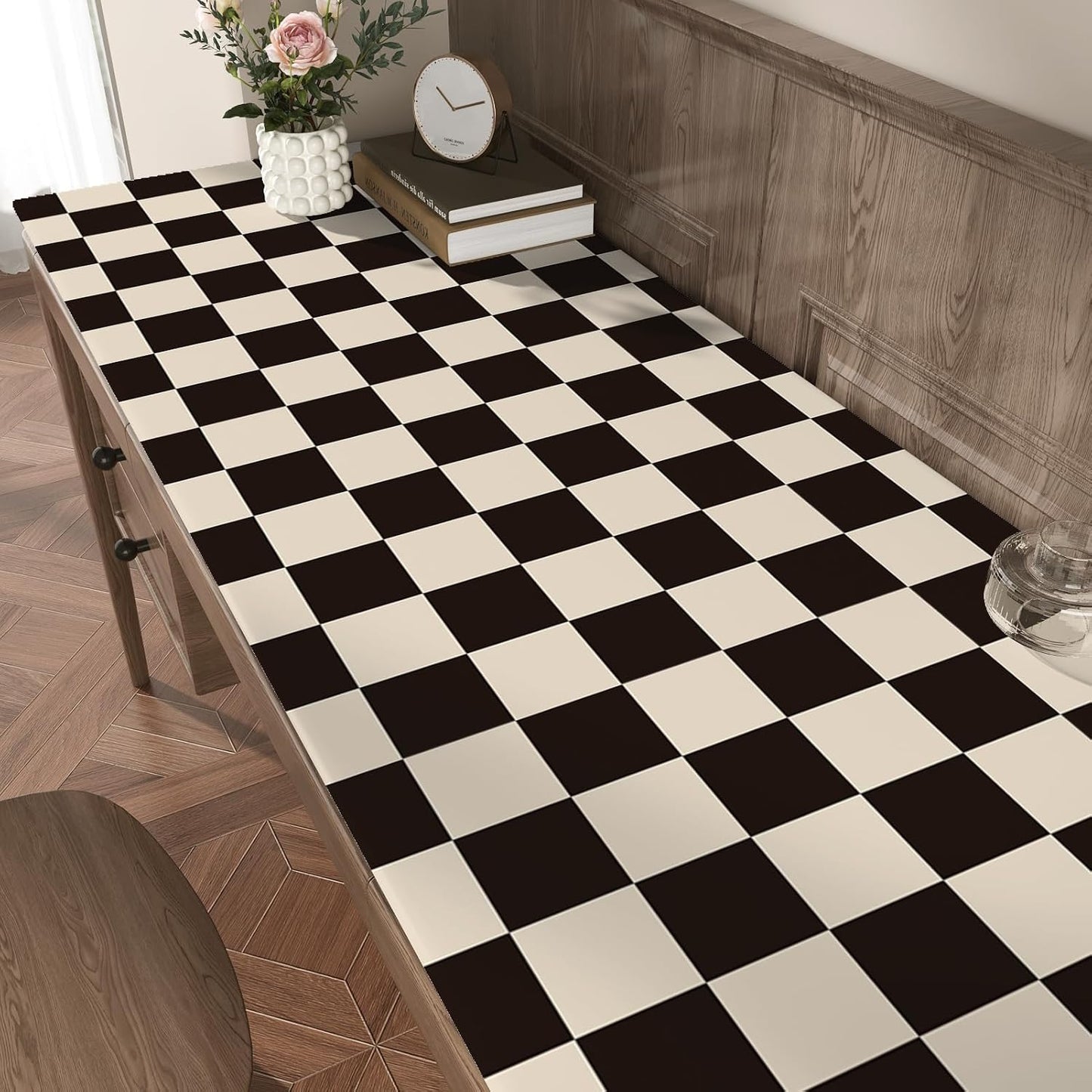Vintage Black and Beige Checkered Wallpaper Peel and Stick Checkered / Black Beige / 17.5 x 118