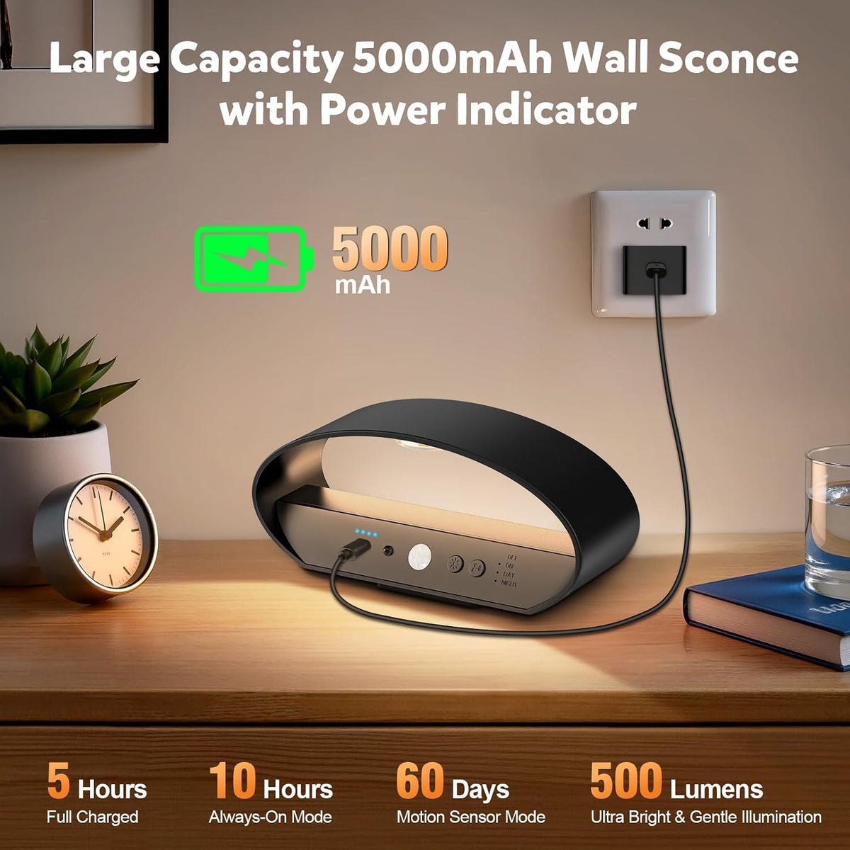 Motion Sensor Wall Sconces Set of 2, Rechargeable 5000mAh Battery Operated Wall Light with Remote Control, 15 RGB and 3
