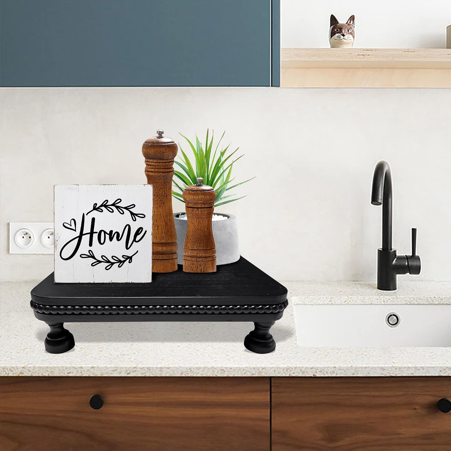 Square Tiered Tray Decor / Black