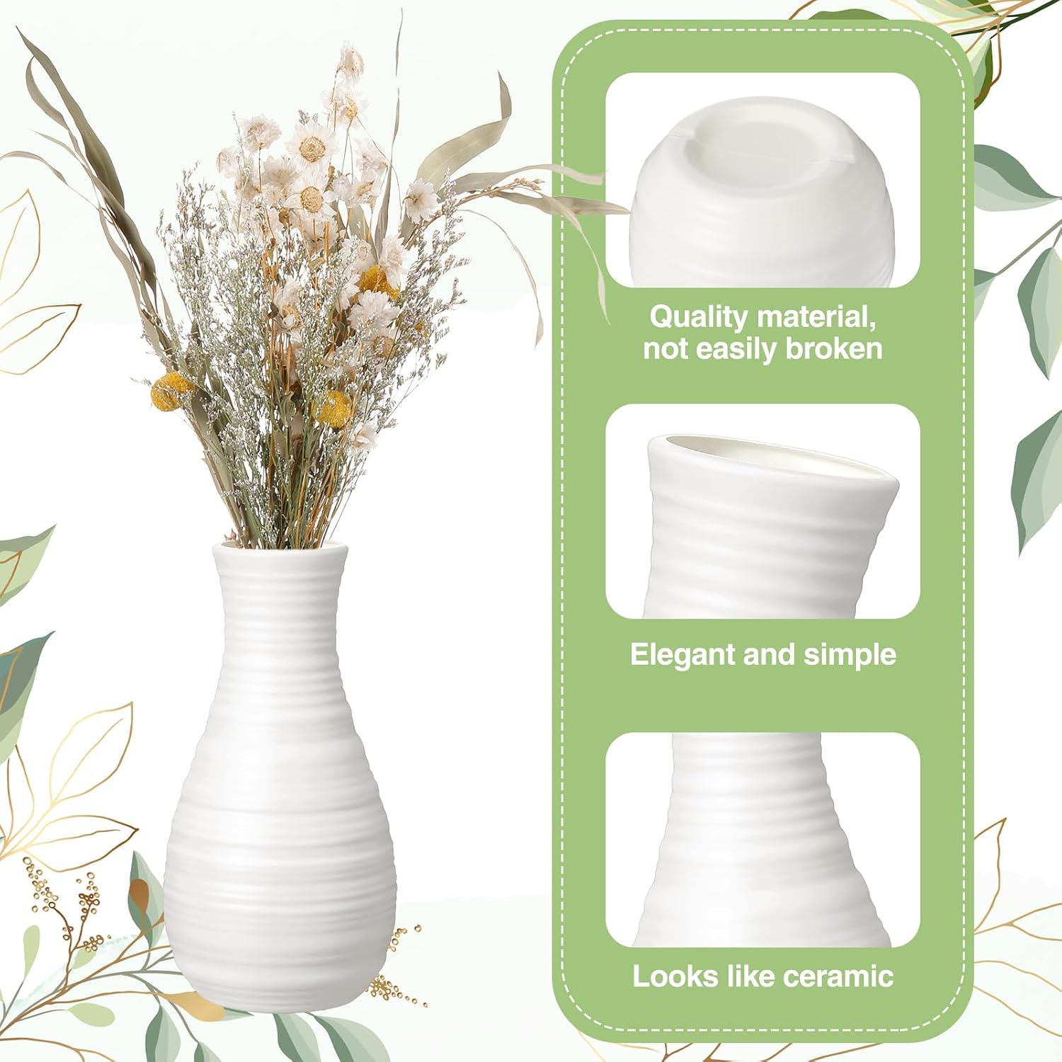 Composite Plastic Flower Vases Bulk Small Tall Conic Floral Vases / Simple / White / Set of 10