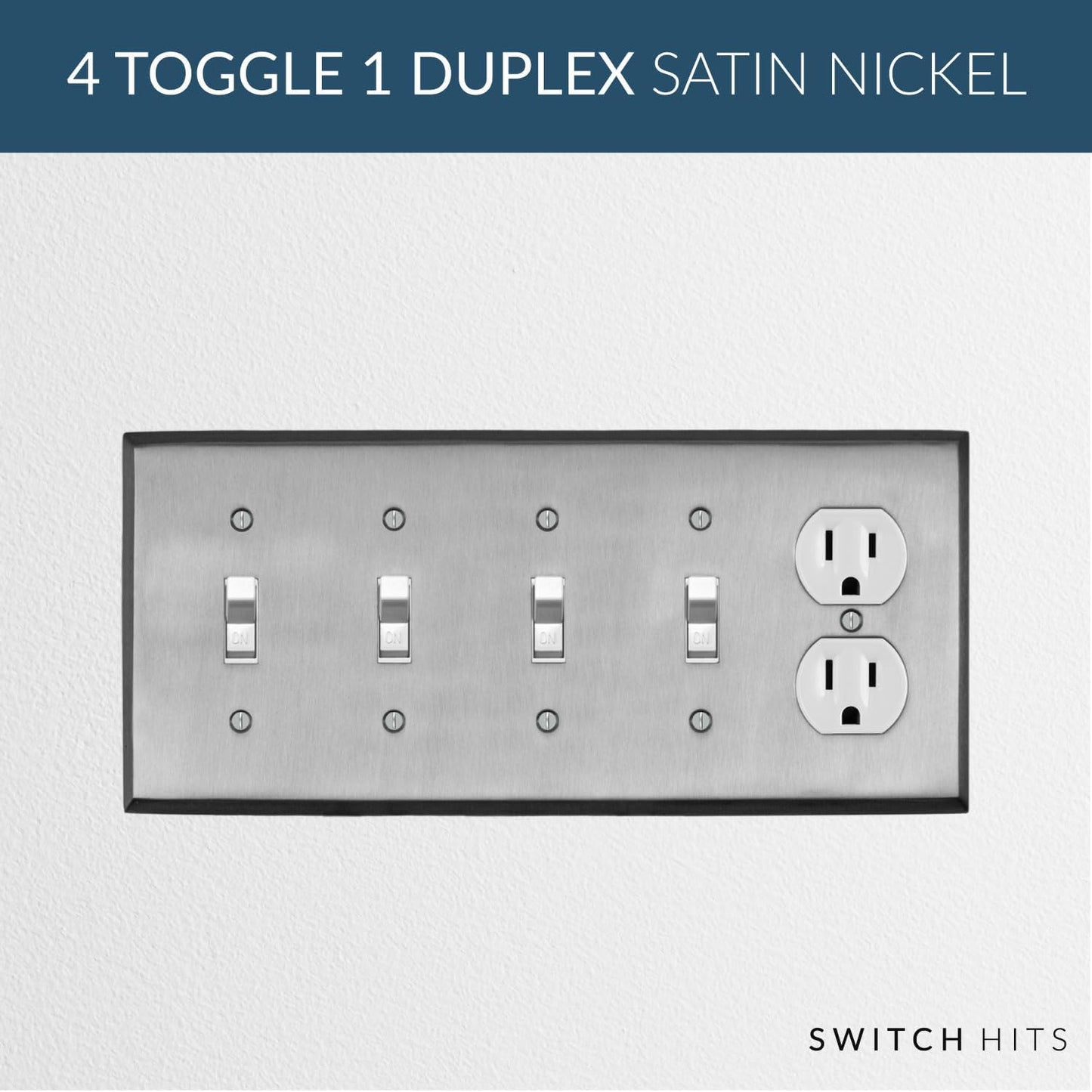 Satin Nickel Outlet Wall Plate | 4 Toggle - 1 Duplex | 10.1" x 4.6" | Hand-Polished Brass Construction | Electrical
