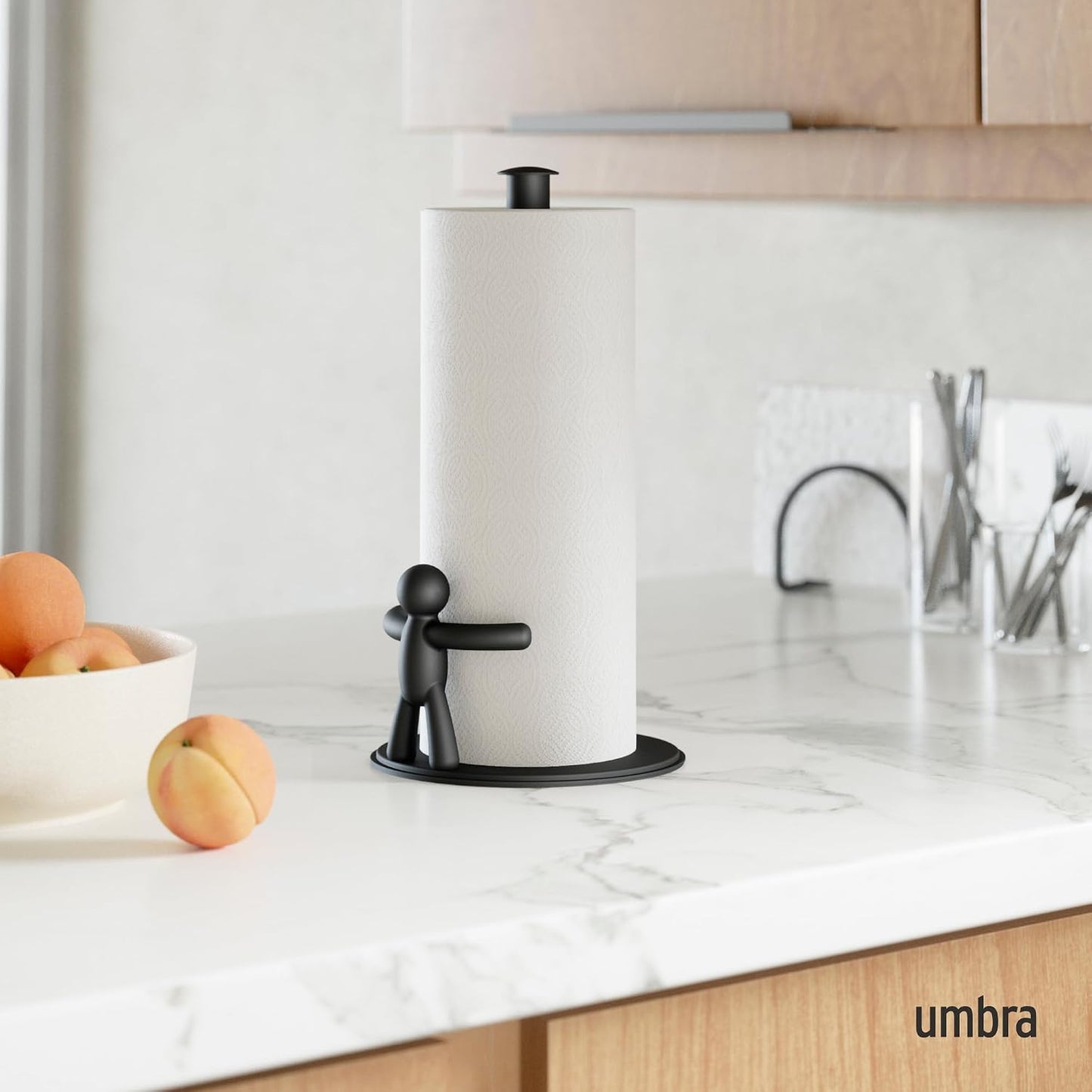 Umbra Buddy Countertop Paper Towel Holder, Black | Fits standard paper towel rolls, kitchen counter, bathroom, office
