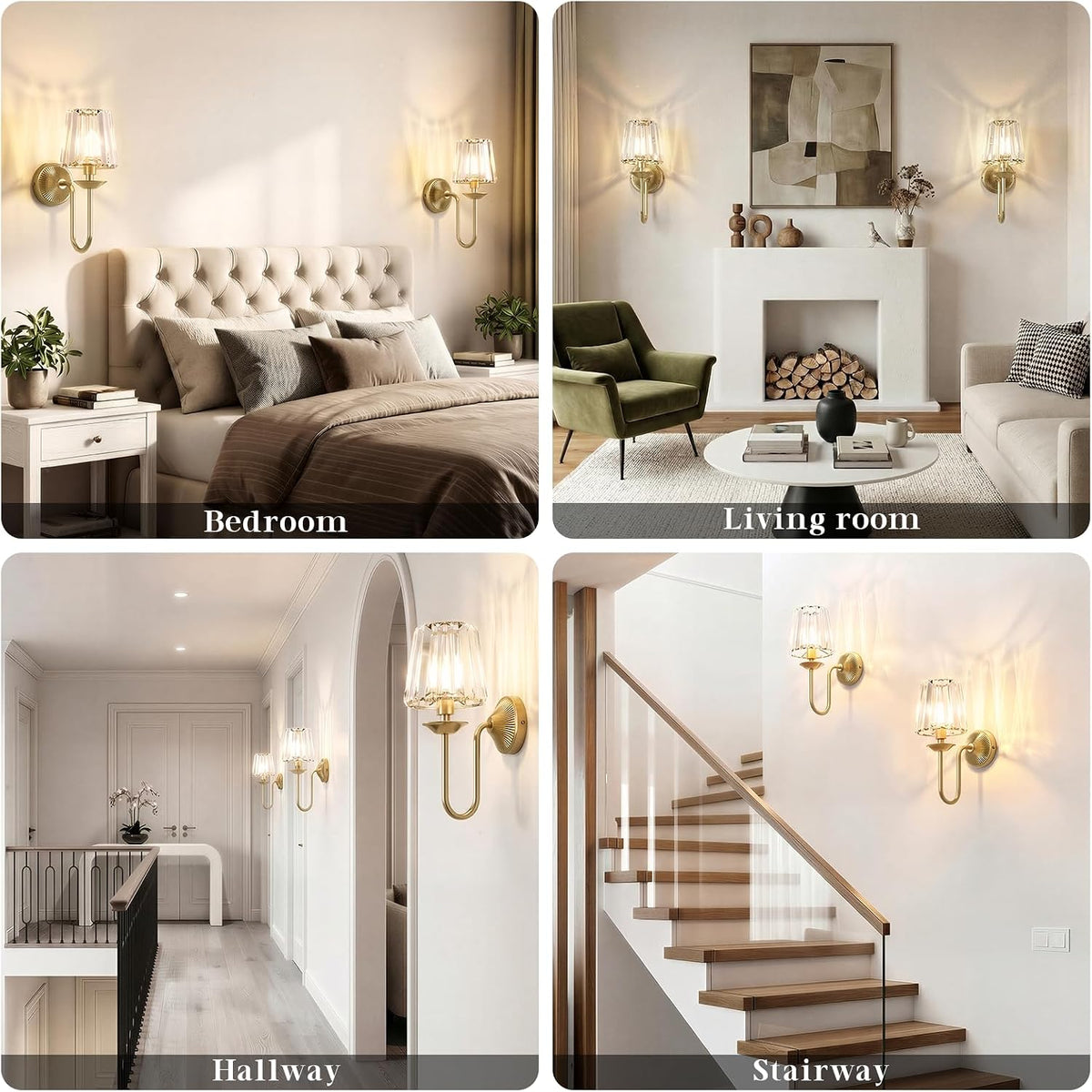 Brass Battery Operated Wall Sconces Set of Two, Crystal Wireless Rechargeable Wall Lights with Remote, Dimmable 3 CCT