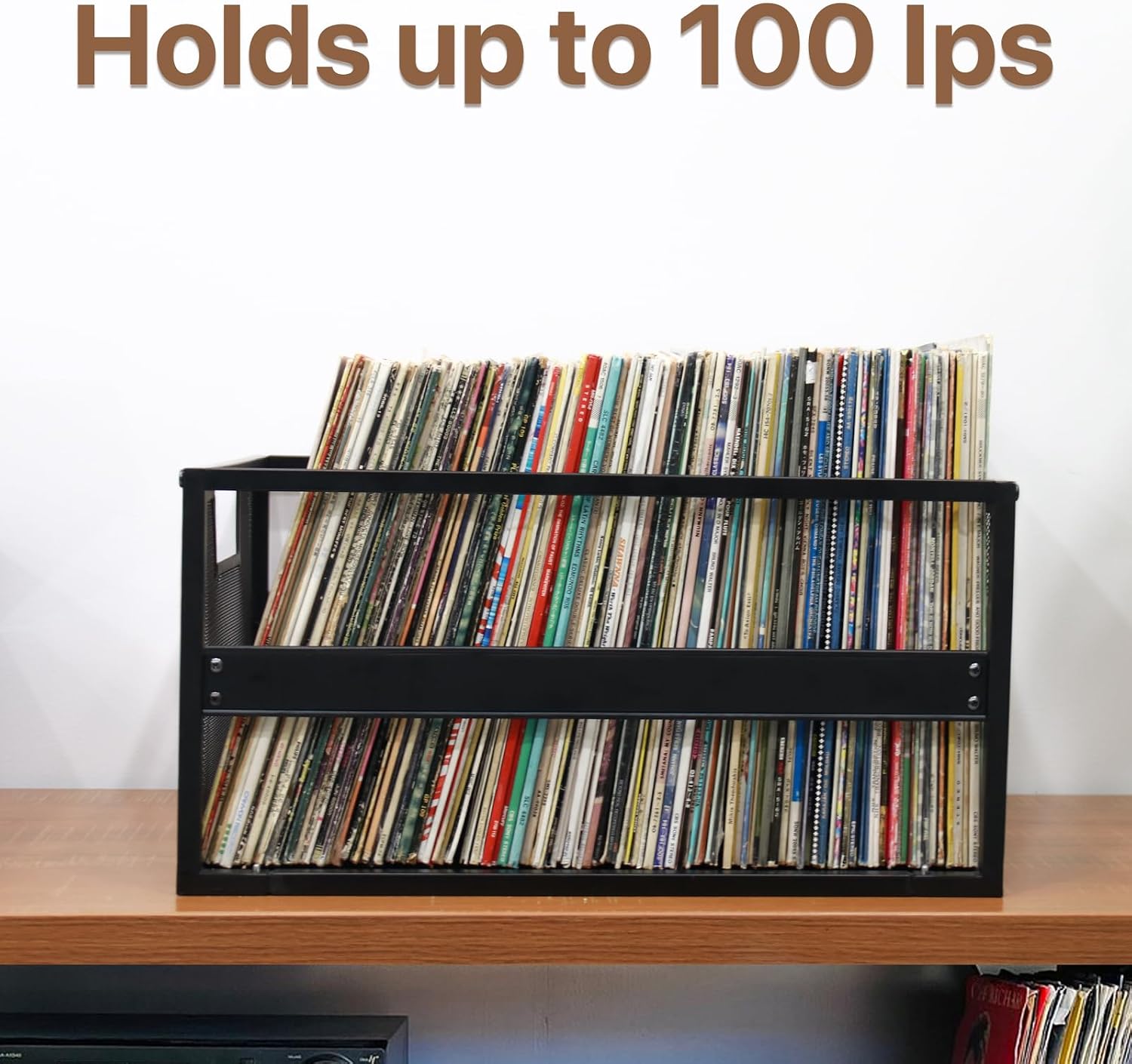Metal Vinyl Record Storage Crate with Wheels, Vinyl Record Holder for Albums, Vinyl Record Storage Rack - Holds up to
