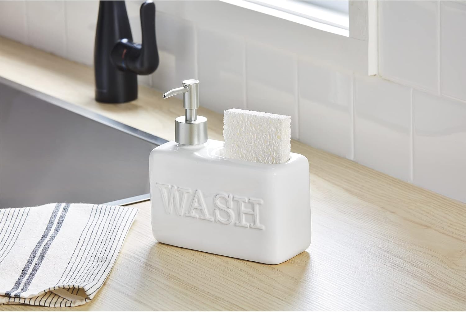 Soap Pump Wash Sponge Holder / White / 4 x 7