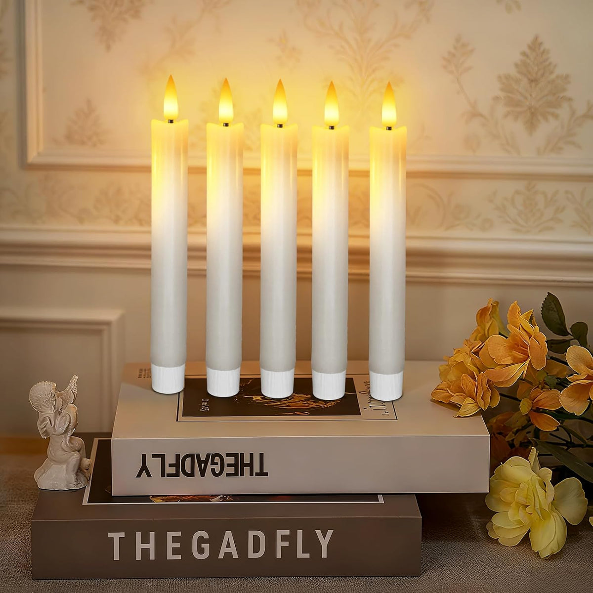 7 Inches Flameless Taper Candles with Remote Timer, Real Wax White Short Led Candlesticks, 3D Wick Light Battery