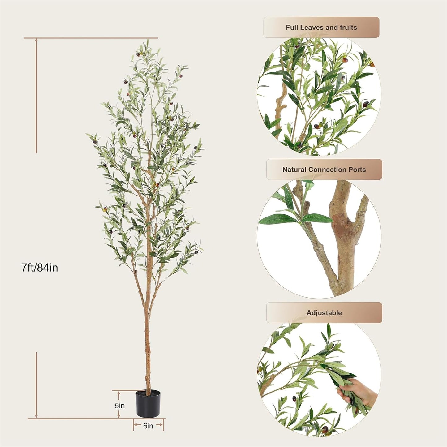 Faux Olive Tree / 7ft / Natural / 7 Inch