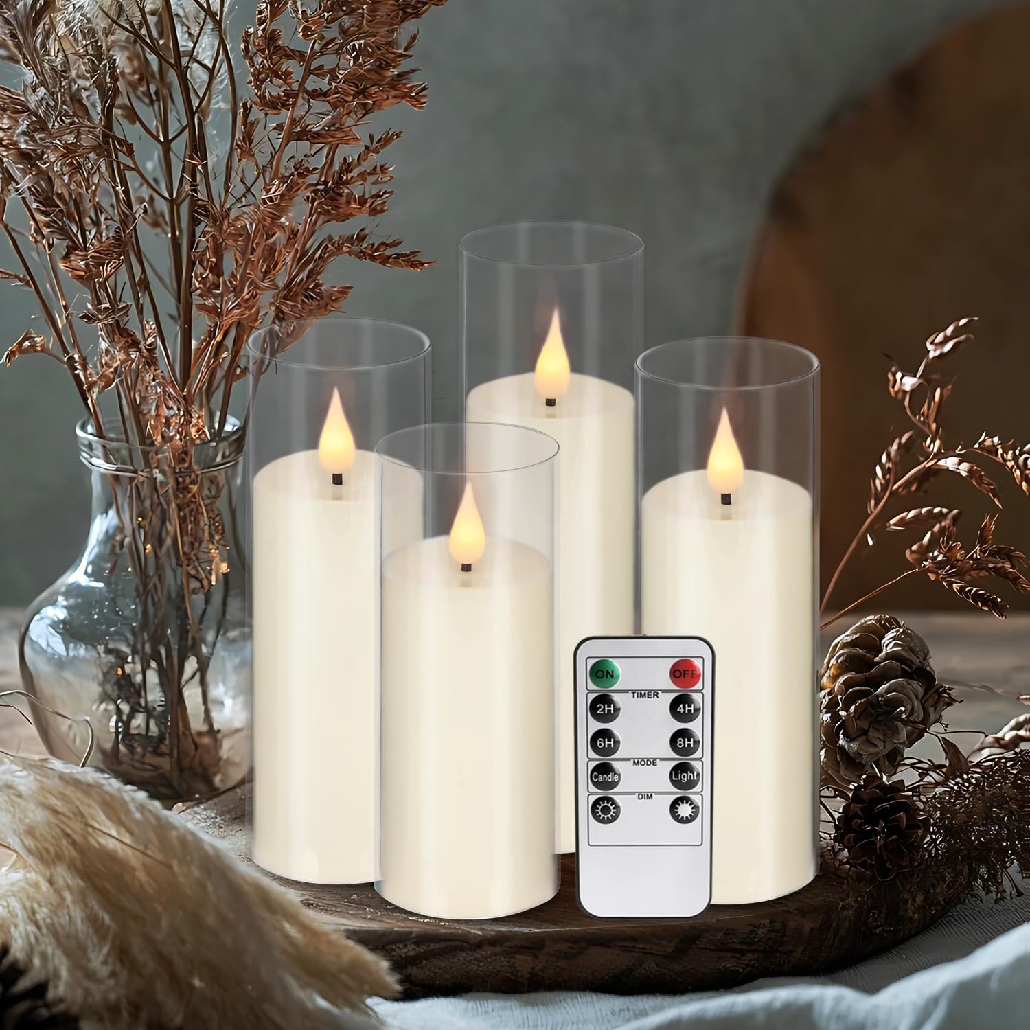 24 Pack LED Flameless Candles Set(14/16/18cm), Battery - Operated with 4 Remotes,Clear, Timer & Flickering/Steady Modes